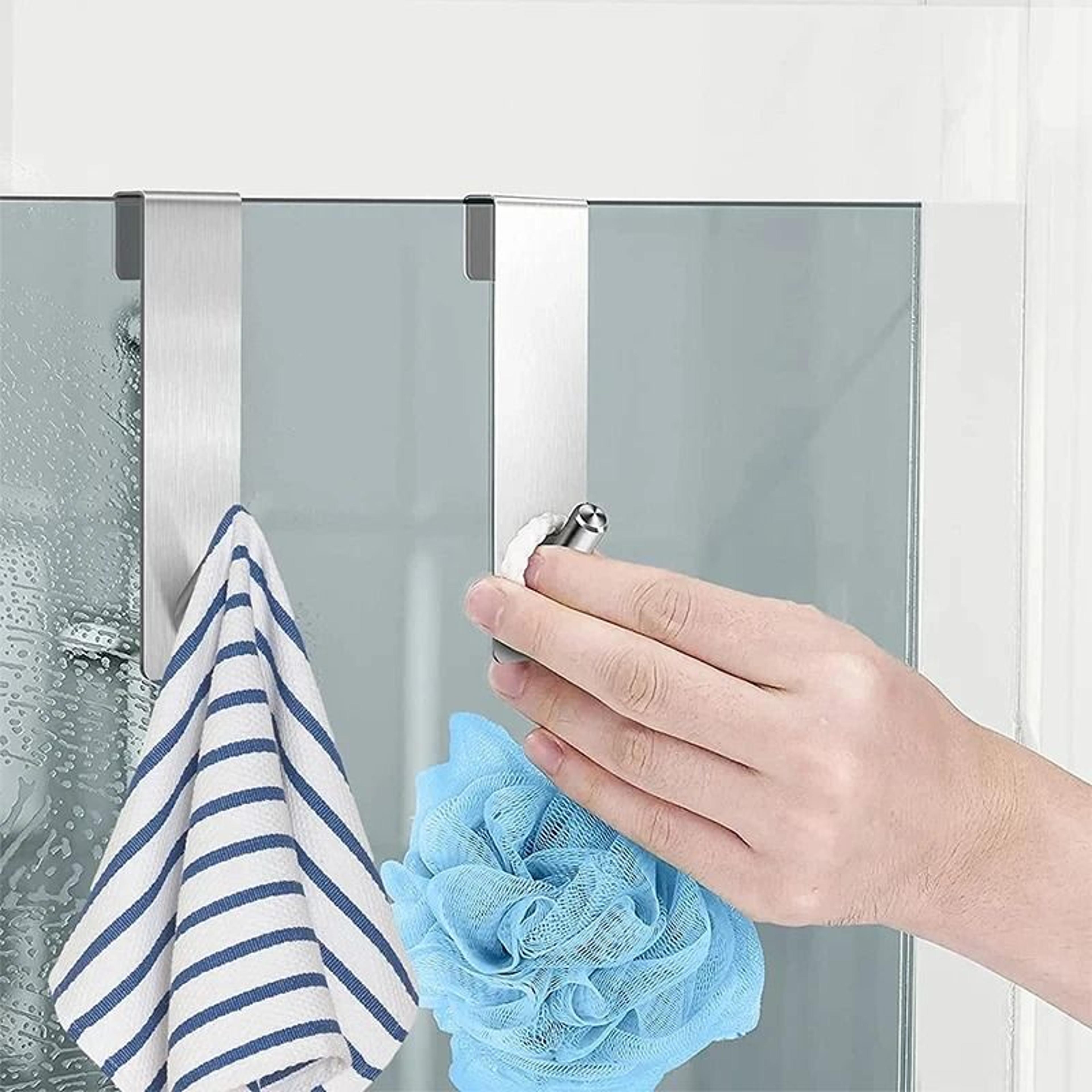 Bathroom Shower Door Back Hook  Stainless Steel OverGlass Towel Rack 3