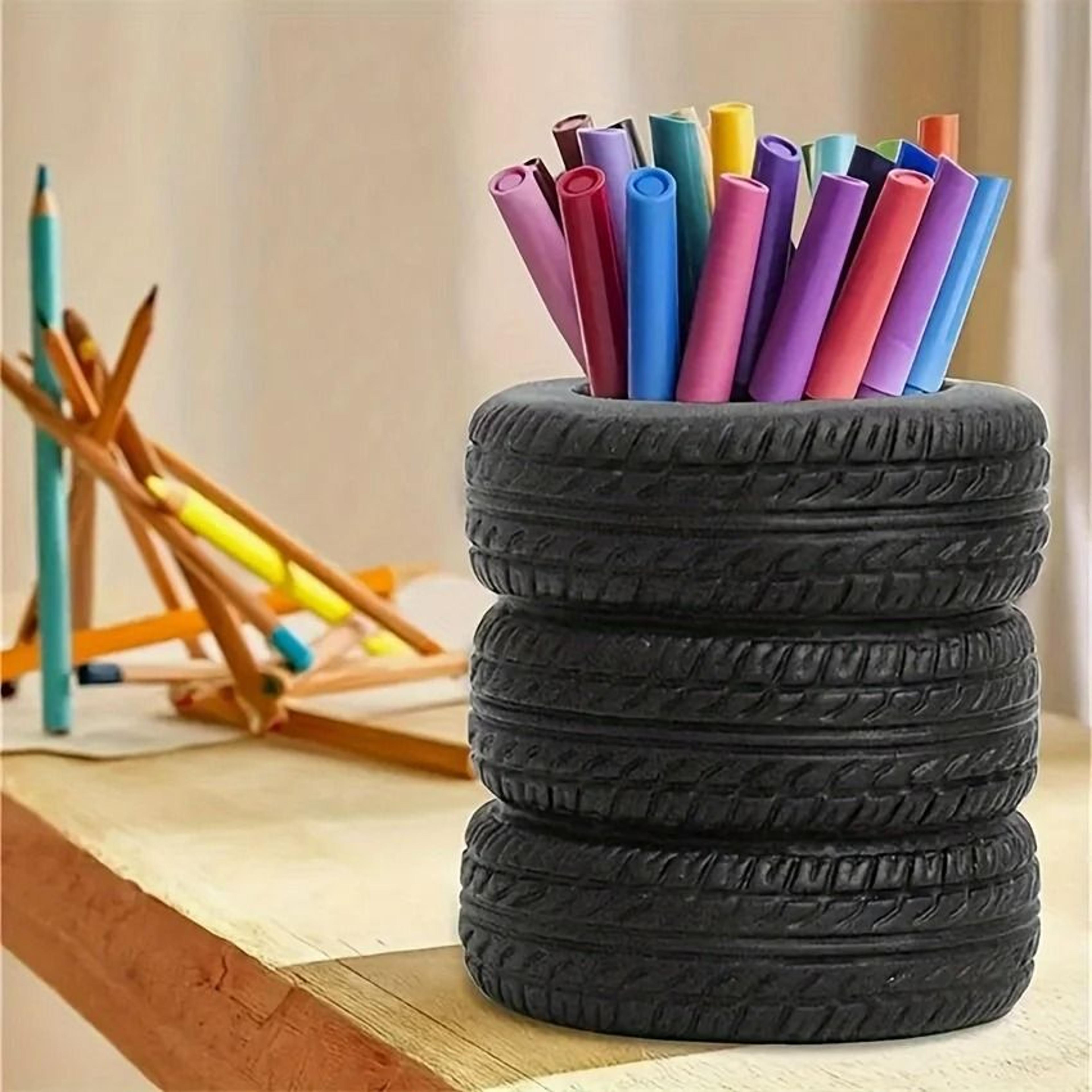 Creative TireShaped Pen Holder  Unique Office Desk Organizer 0