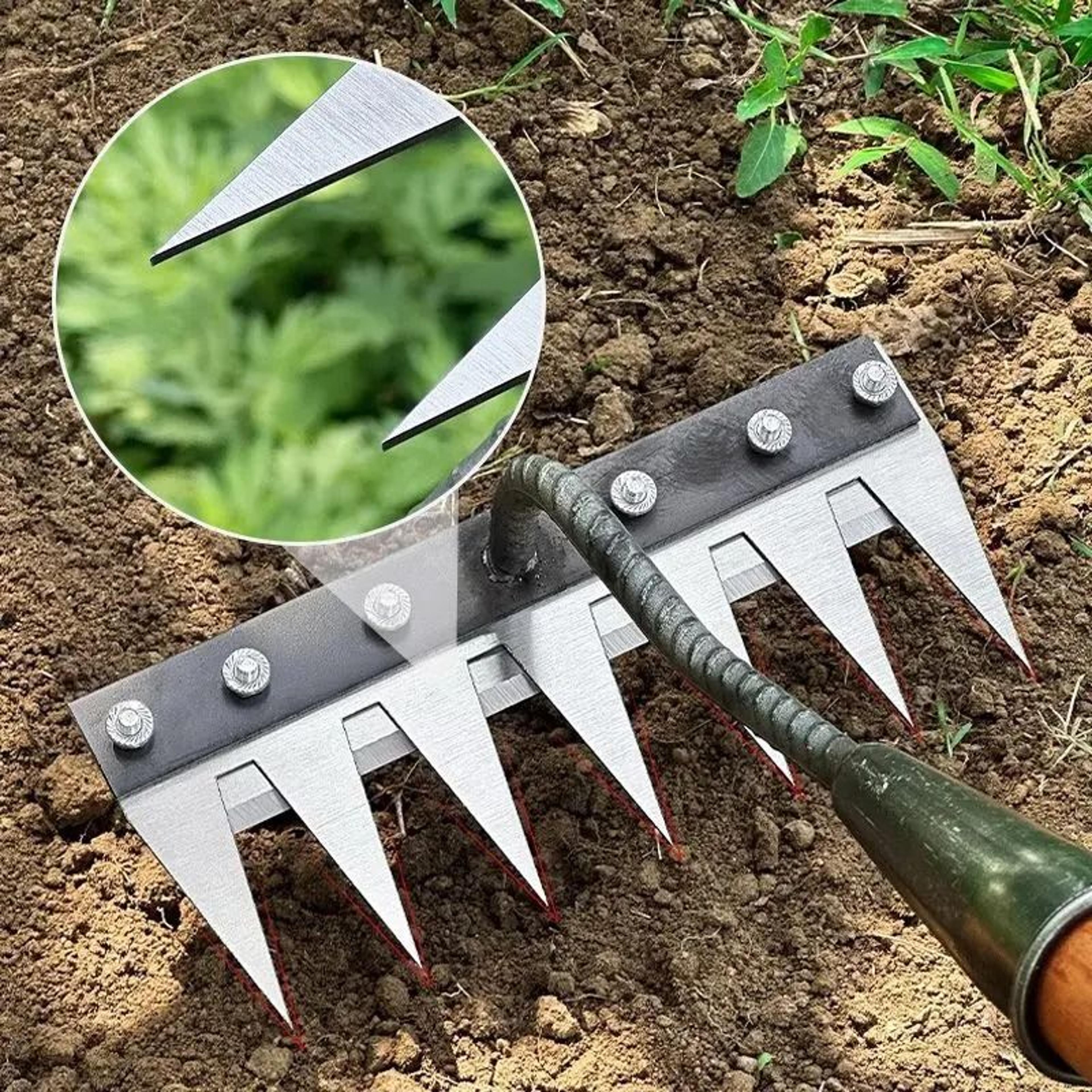 Carbon Steel Garden Hand Rake  HeavyDuty Agricultural Weeding  Scarifying Tool 2