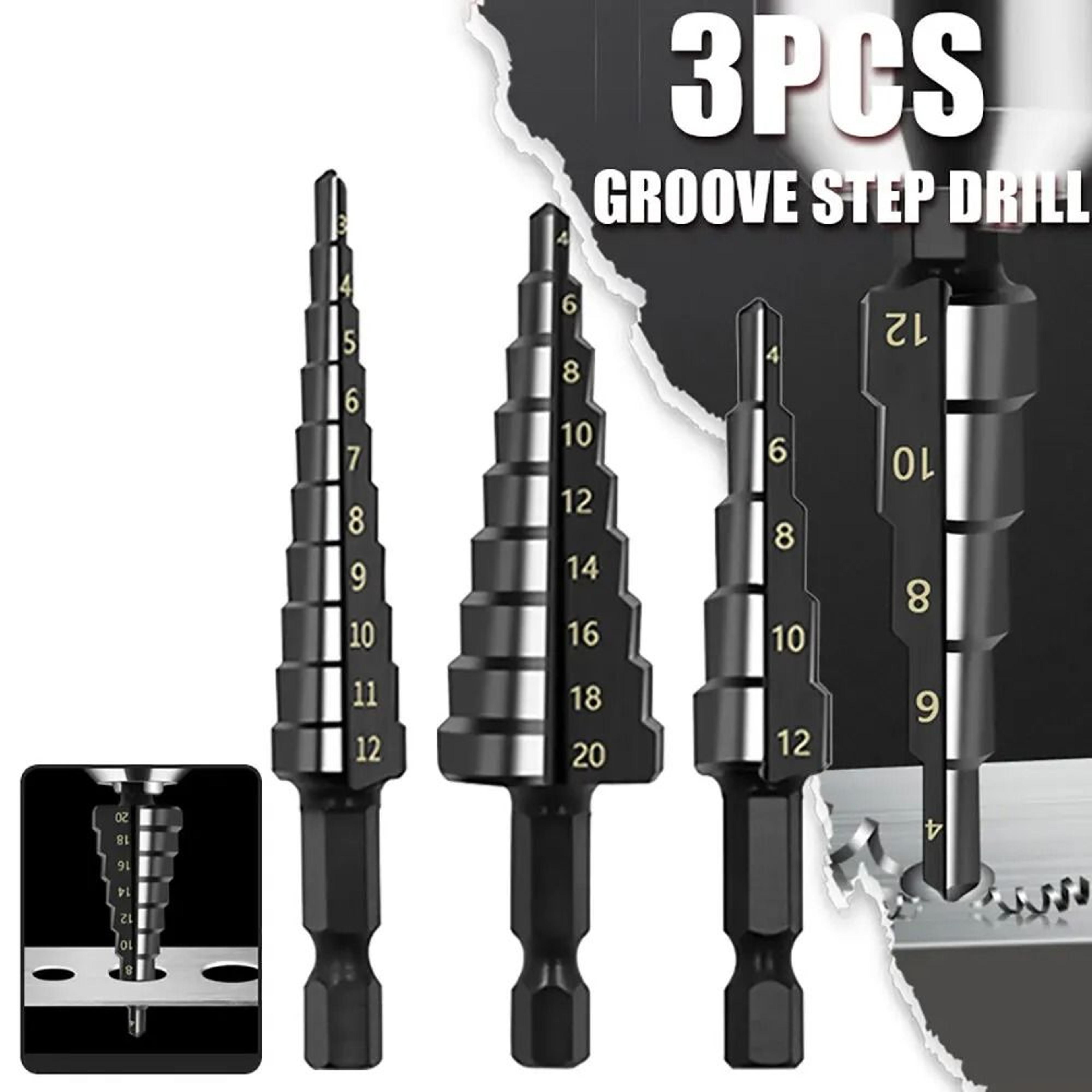 Professional 3Piece HSS Straight Groove Step Drill Bit Set  IndustrialGrade Core Drilling Tools 0