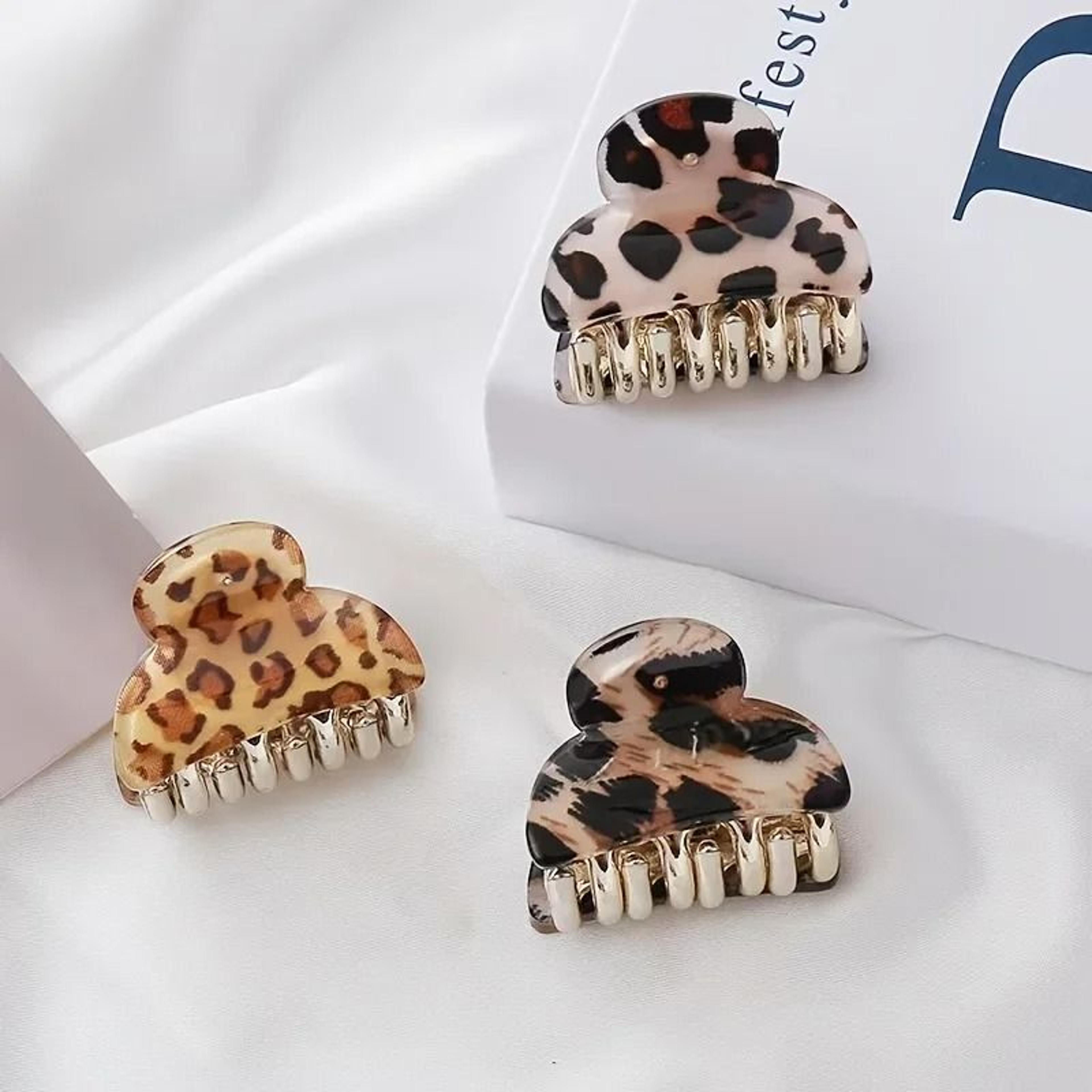 6pcs Small Vintage Leopard Print Acrylic Hair Claw Clips 0