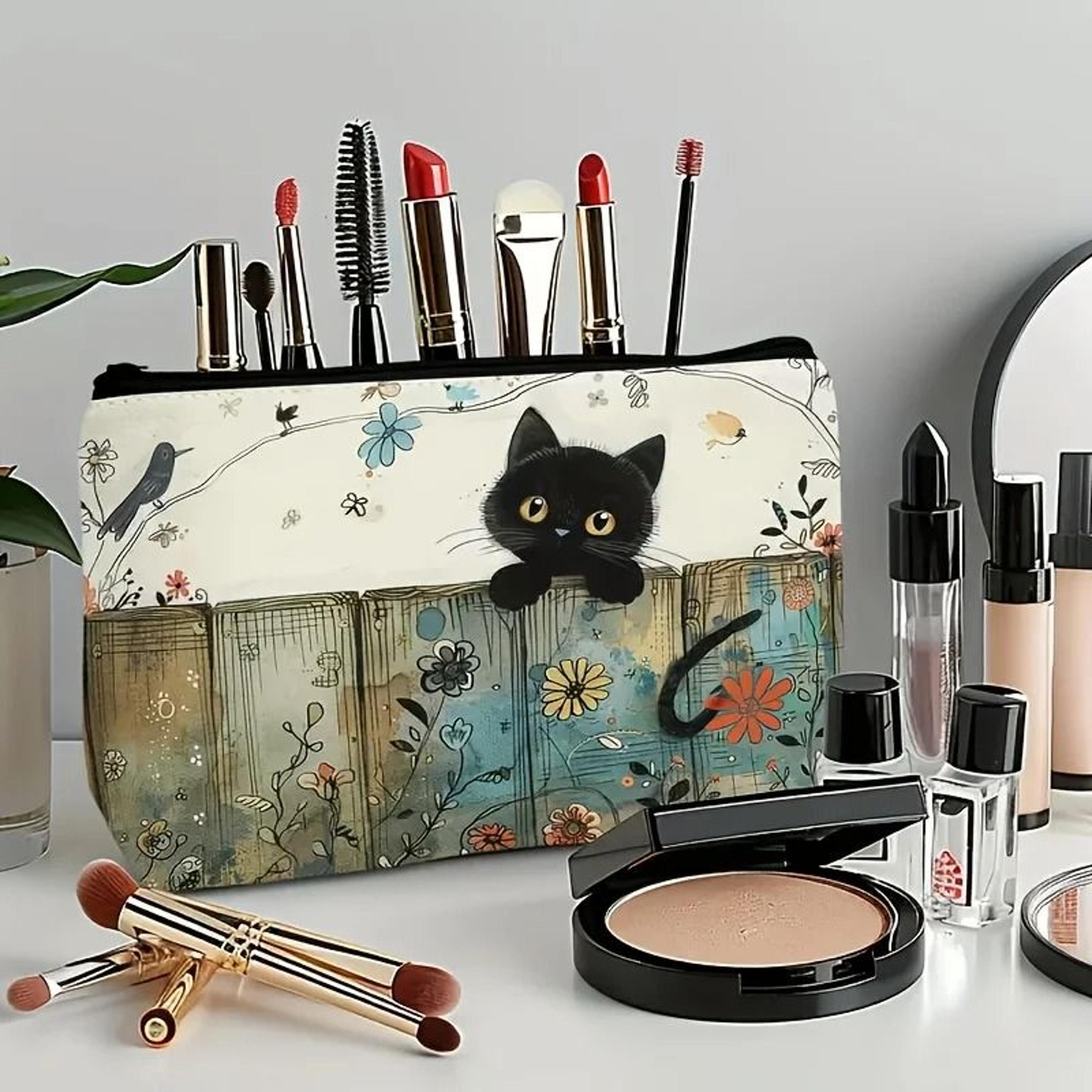 Cute Cat Floral Makeup  Jewelry Storage Bag 1