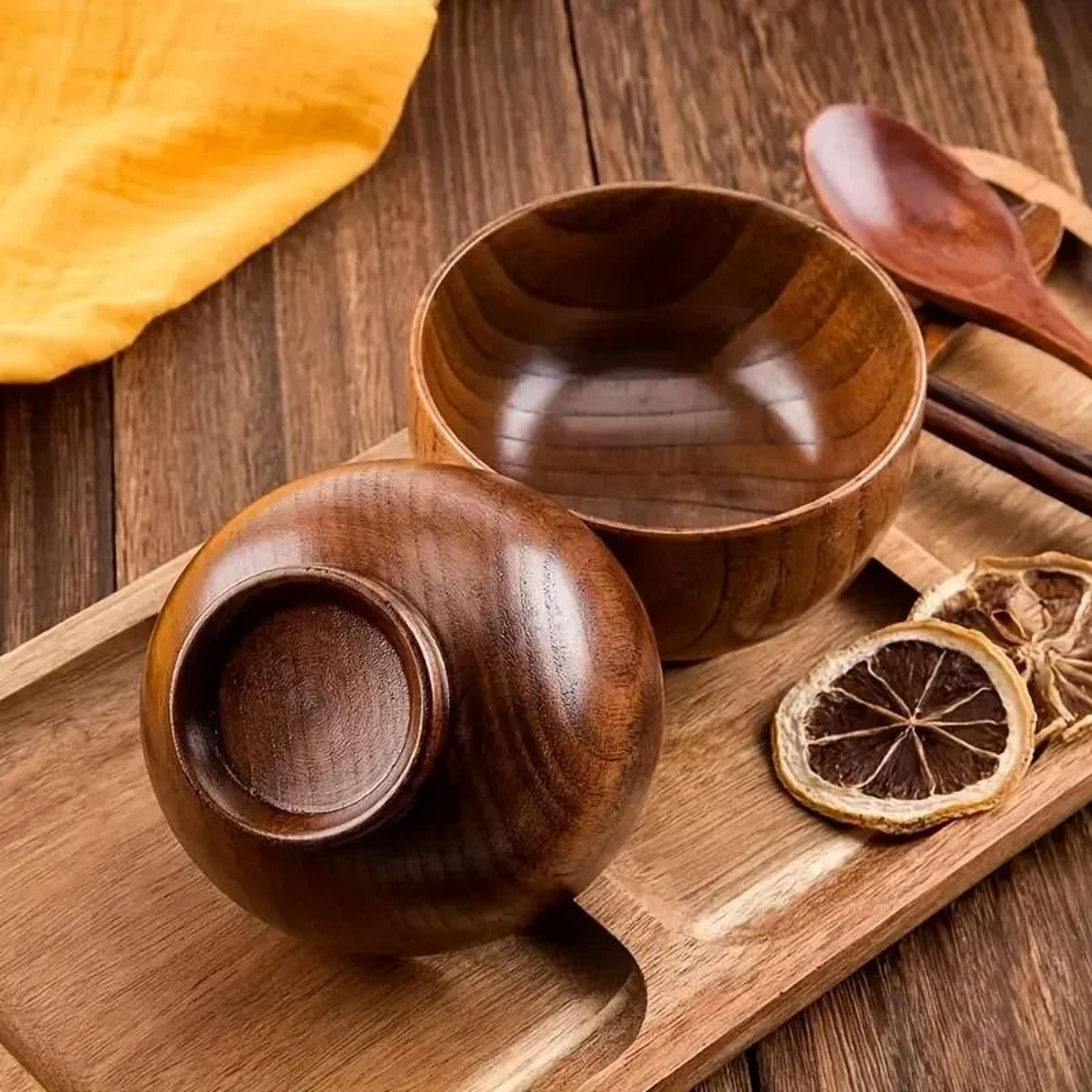 Natural Japanese Wooden Tableware Bowl 0