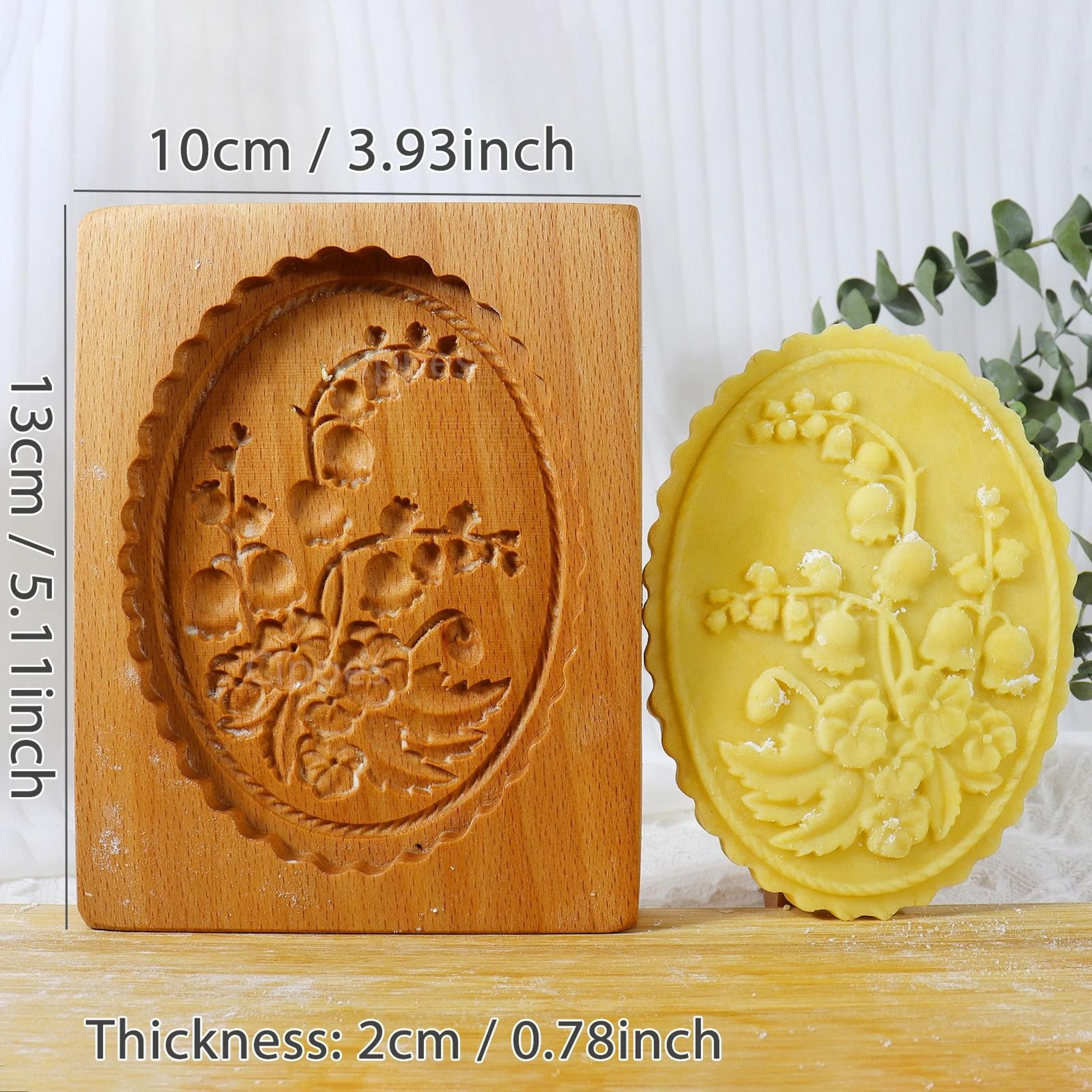 Wood Carved Floral Cookie Mold 11
