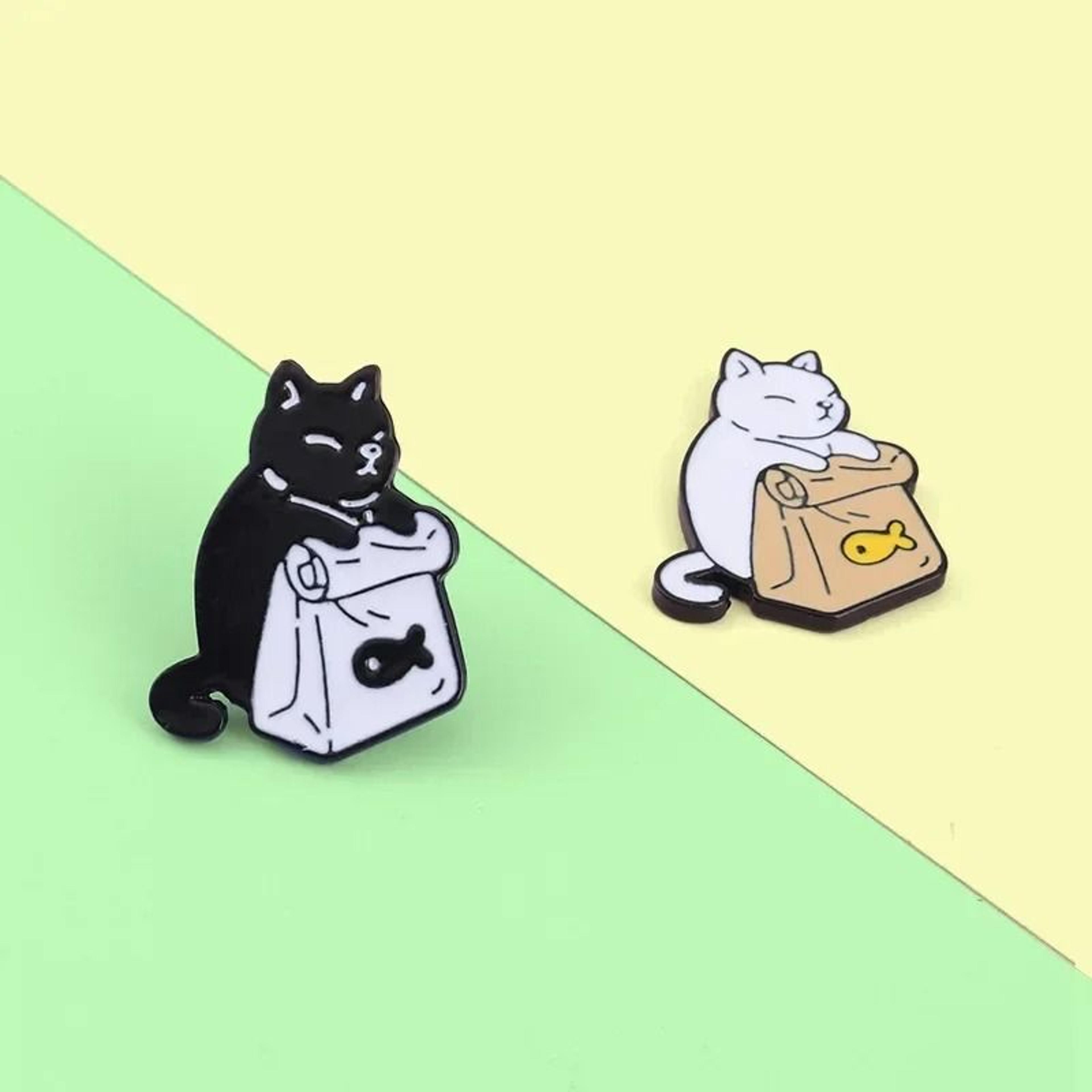 Cute Black And White Cartoon Cat Brooch Set 3