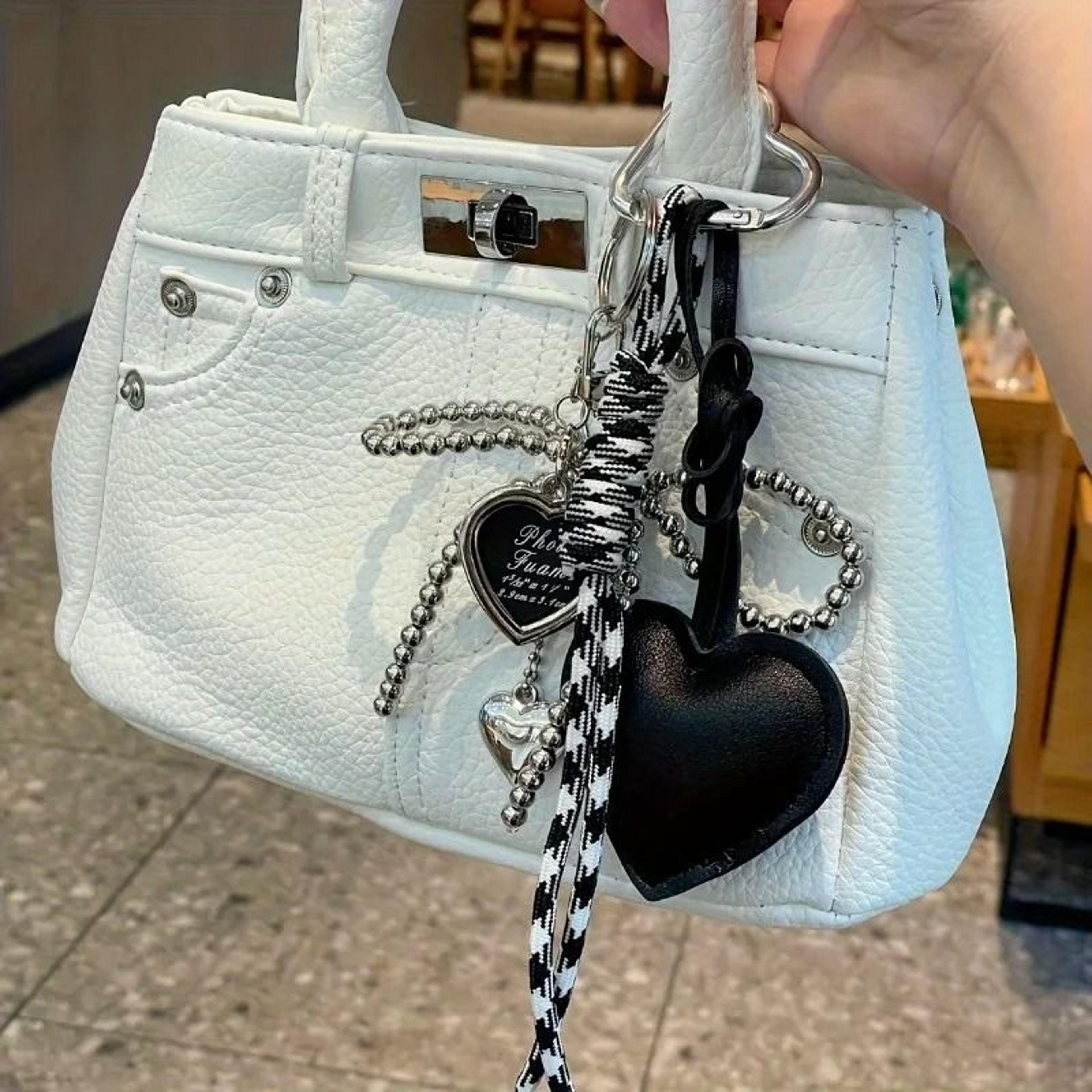 Trendy Leather Heart Bow Delicate Beaded Keychain 7