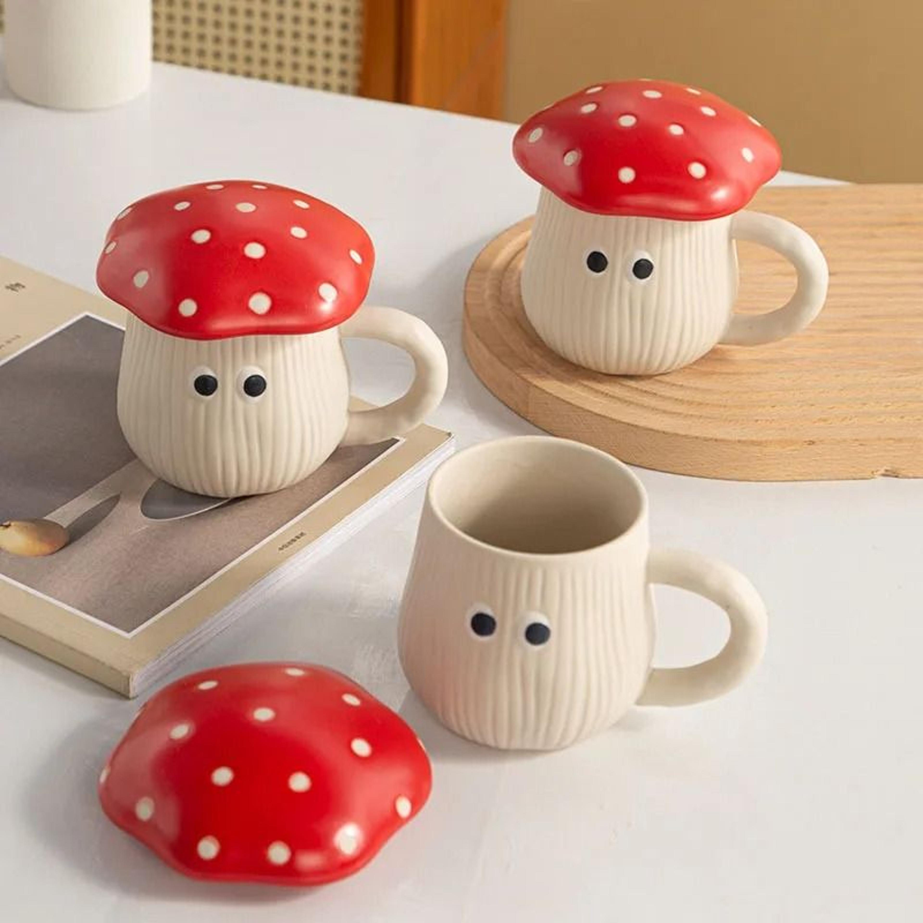 Product Name Creative Red Mushroom Ceramic Mug With Decorative Lid 0