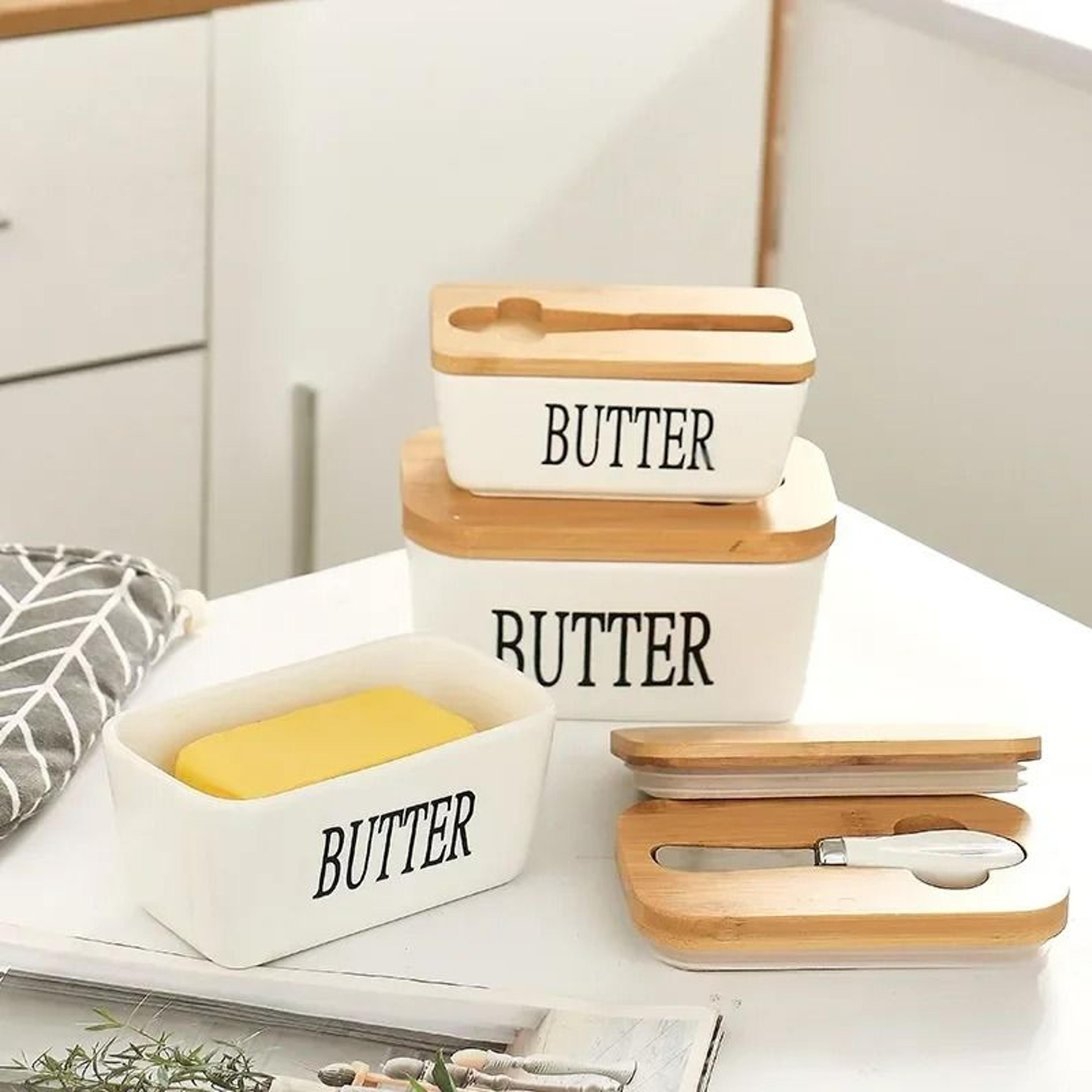 Ceramic Butter Container With Integrated Slicer Knife 0