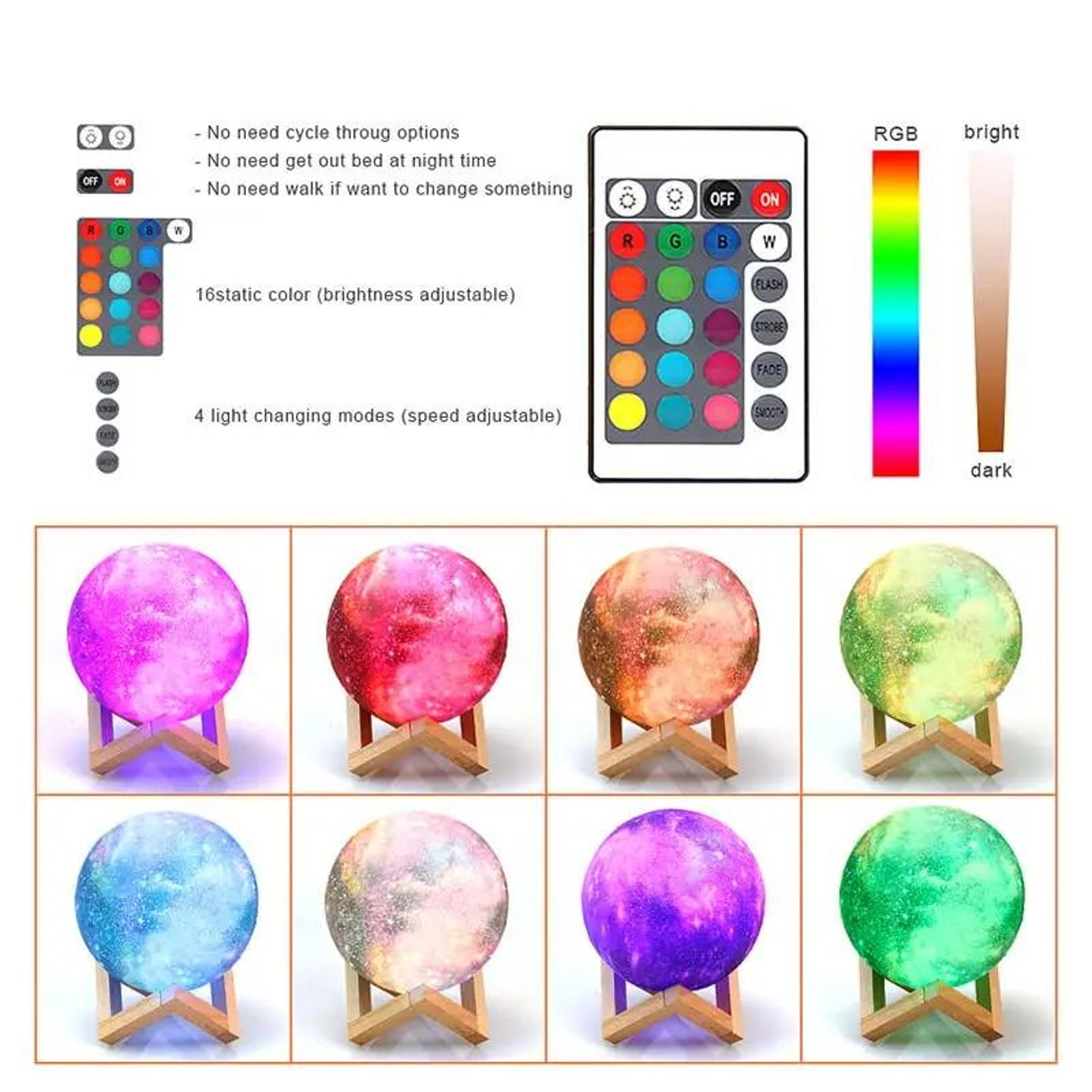3D Print Moon Lamp With 16 Colors Remote LED Night Light 5
