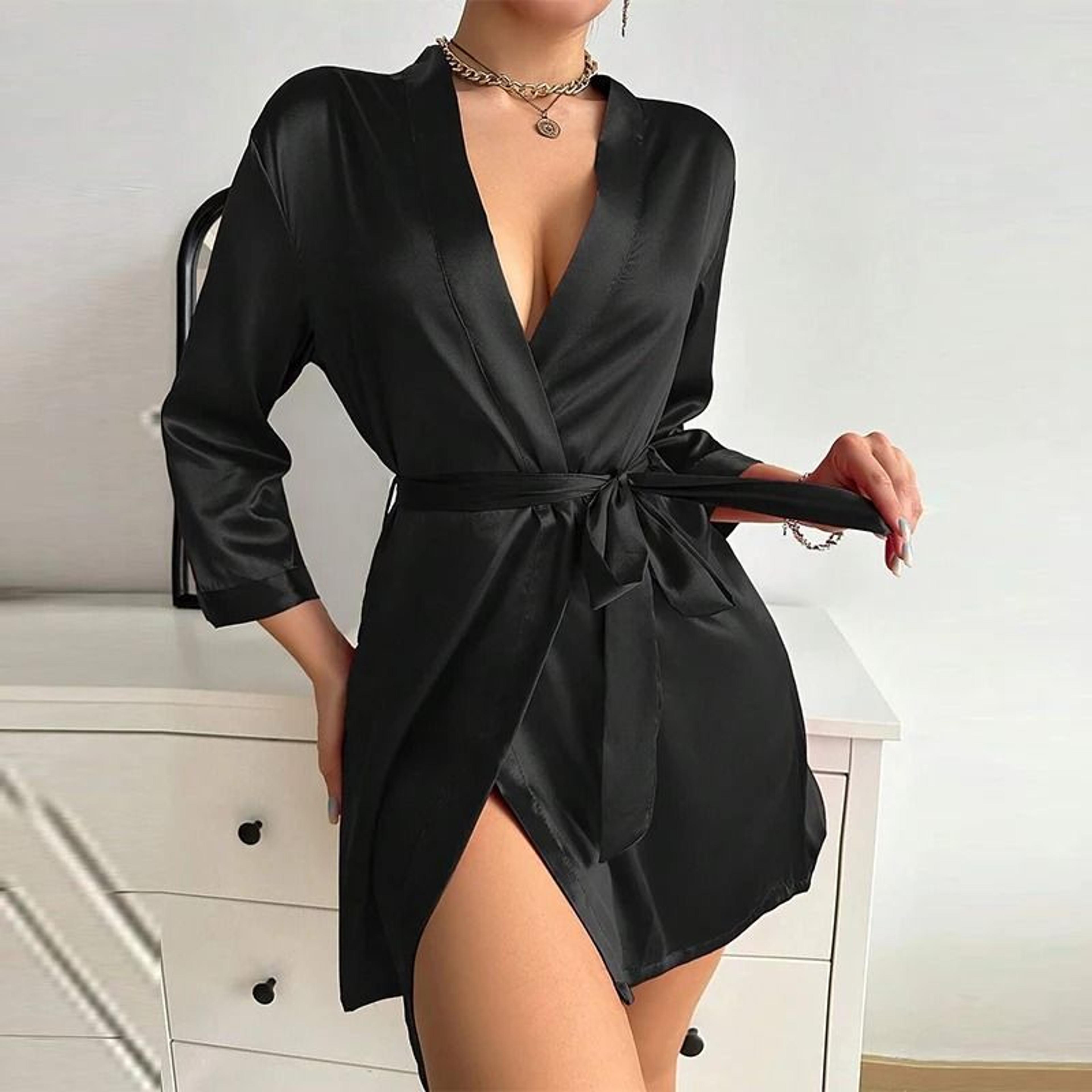 Luxurious Soft Satin Kimono Robe With Comfortable Belted Design 4