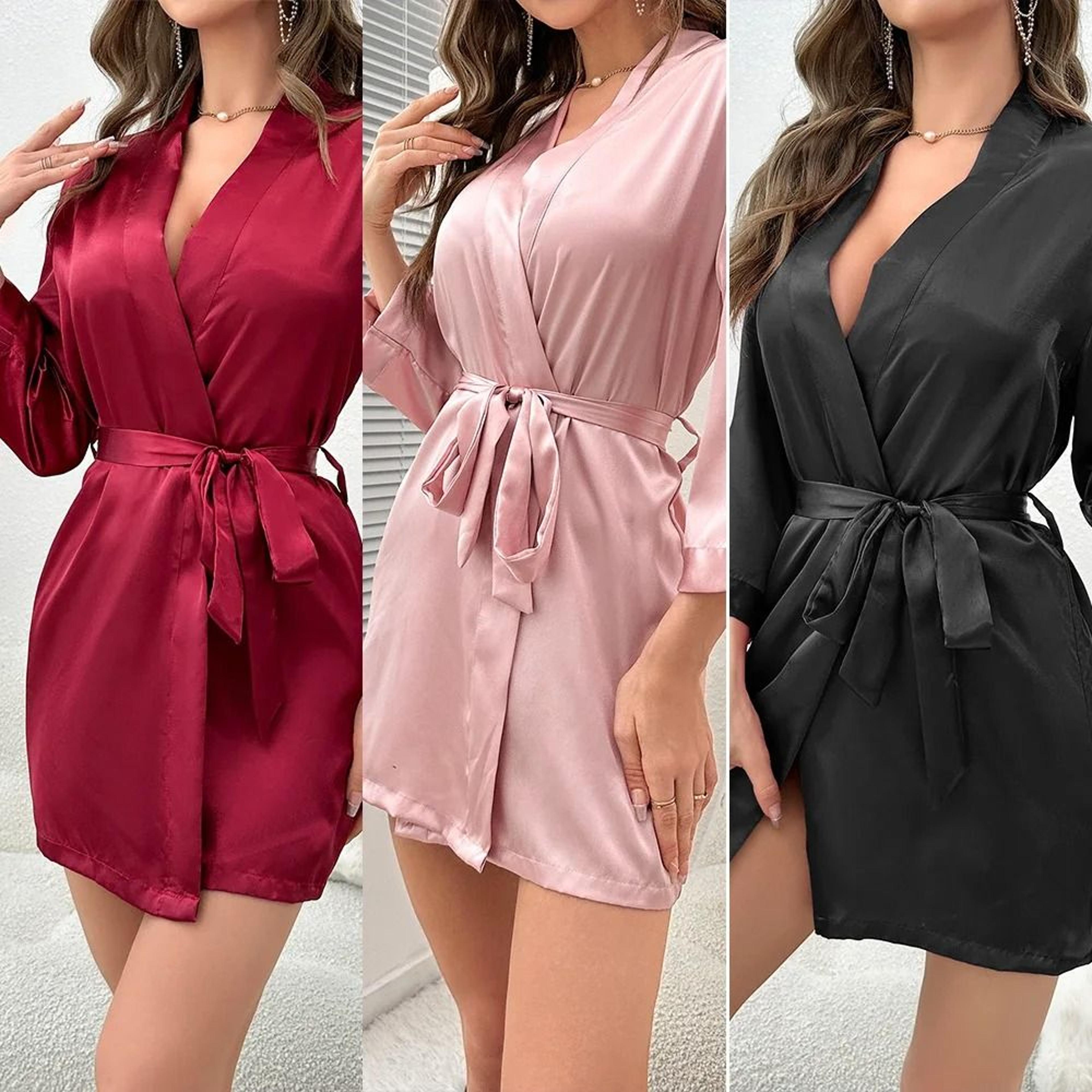 womens short kimono robe silky satin bathrobe bride bridesmaids getting ready sleepwear soft nightgown