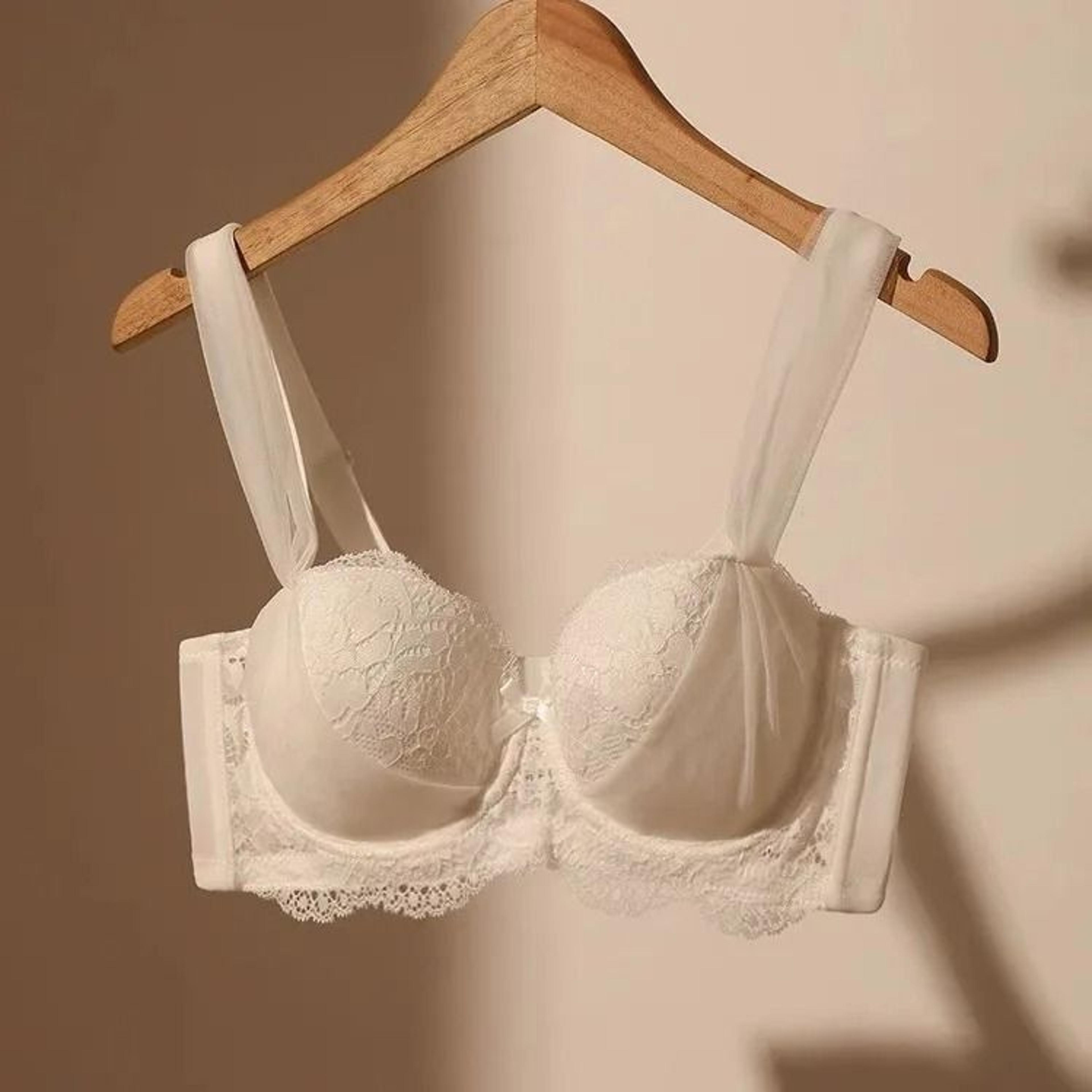French Lace Bra For Women Big Chest Appears Small Pushup Breast Collection Anti Sagging Lingerie 7