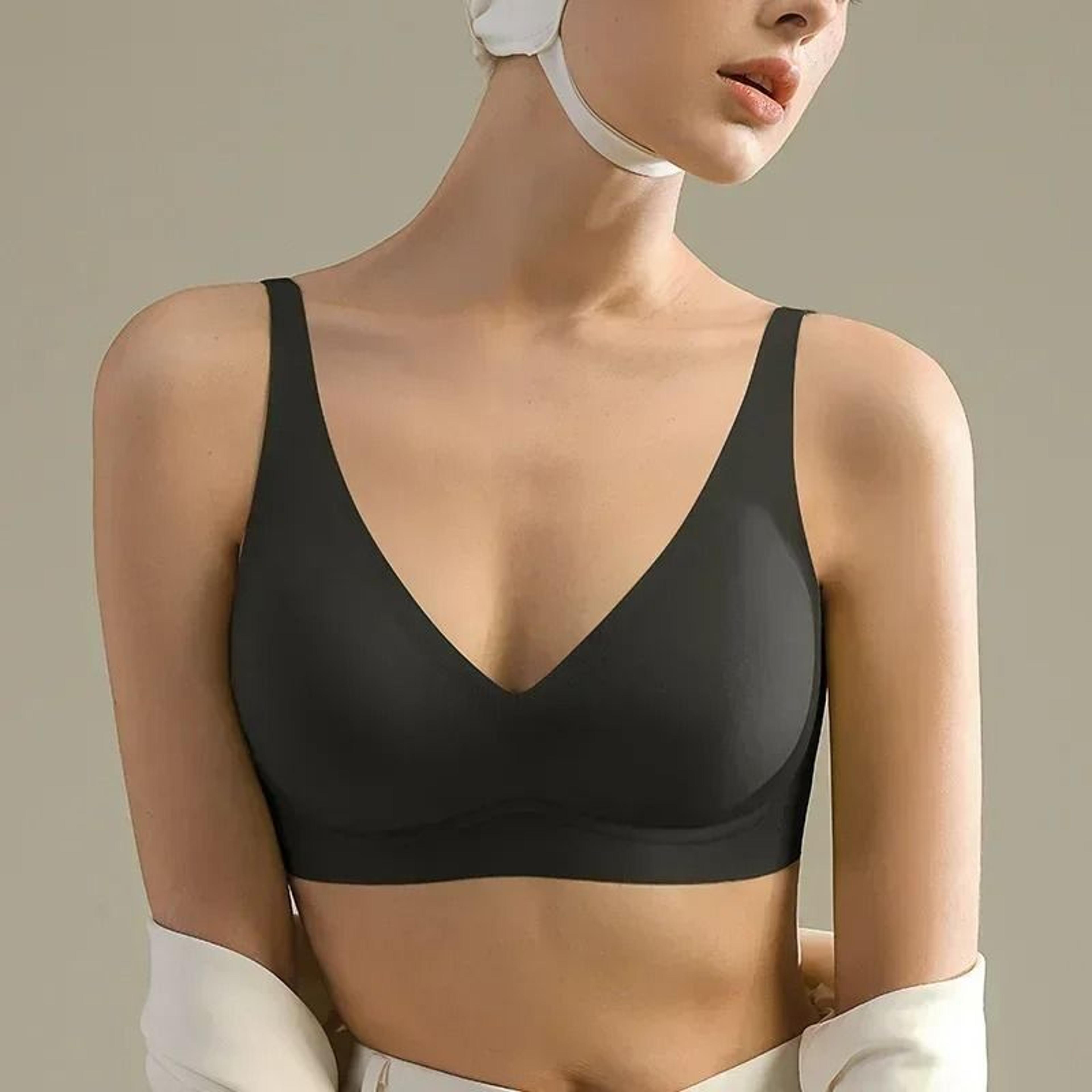 SUJIIN Sexy Seamless Wireless PushUp Padded Soft Support Invisible Lift V Neck Bralette 7