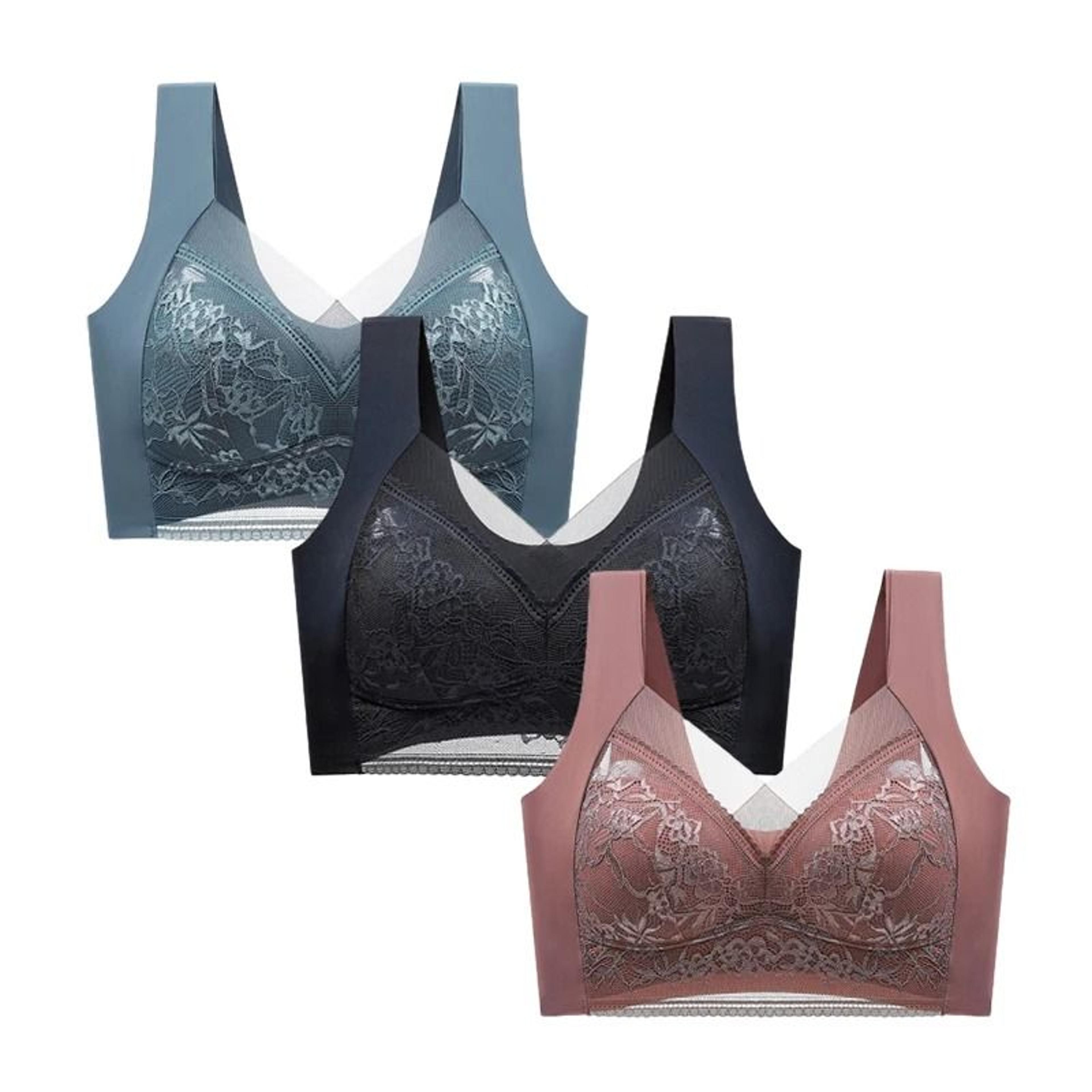 FallSweet 3PCS Lace Push Up Bras For Women Sexy Wireless Ice Silk Deep V Bralette Tops 10