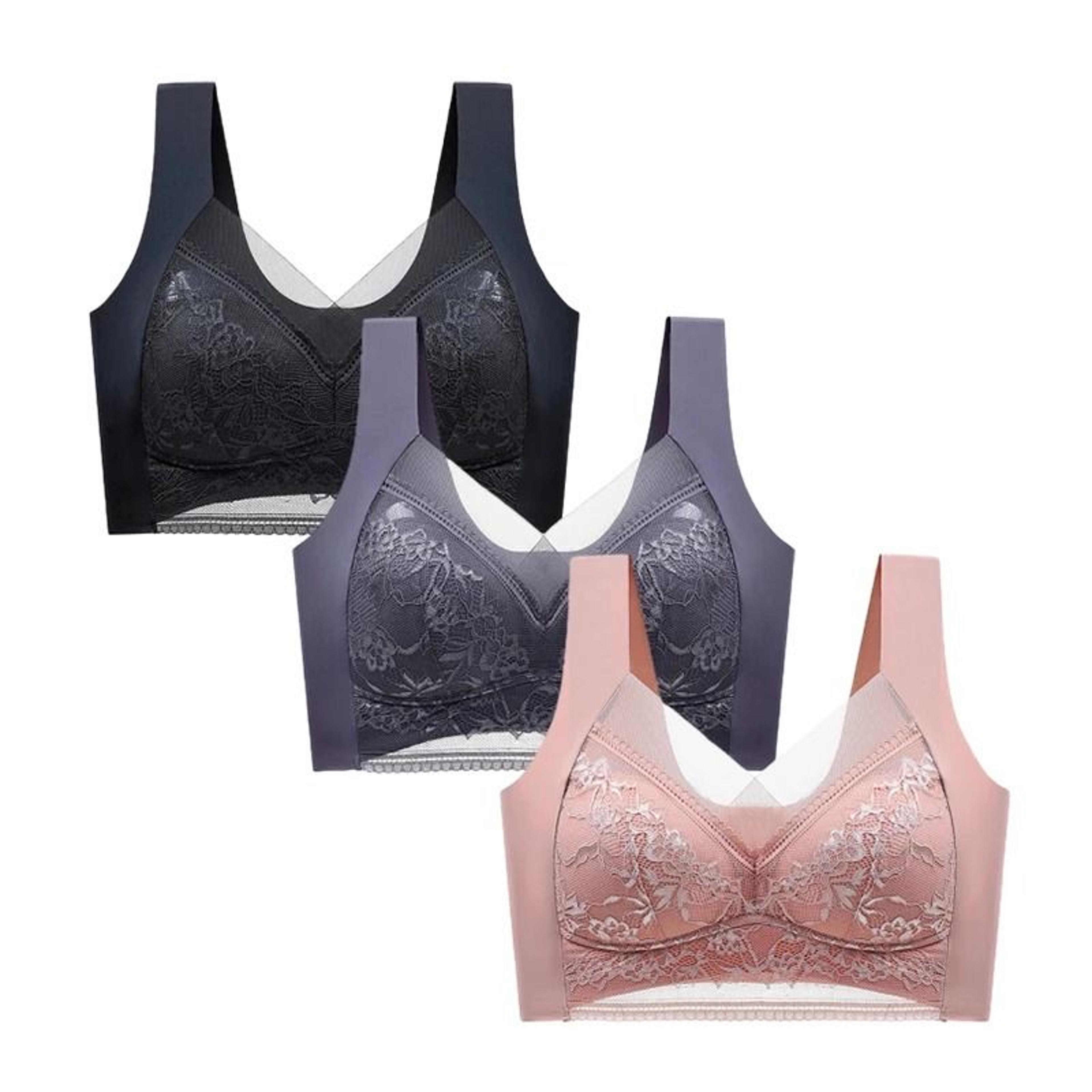 FallSweet 3PCS Lace Push Up Bras For Women Sexy Wireless Ice Silk Deep V Bralette Tops 12