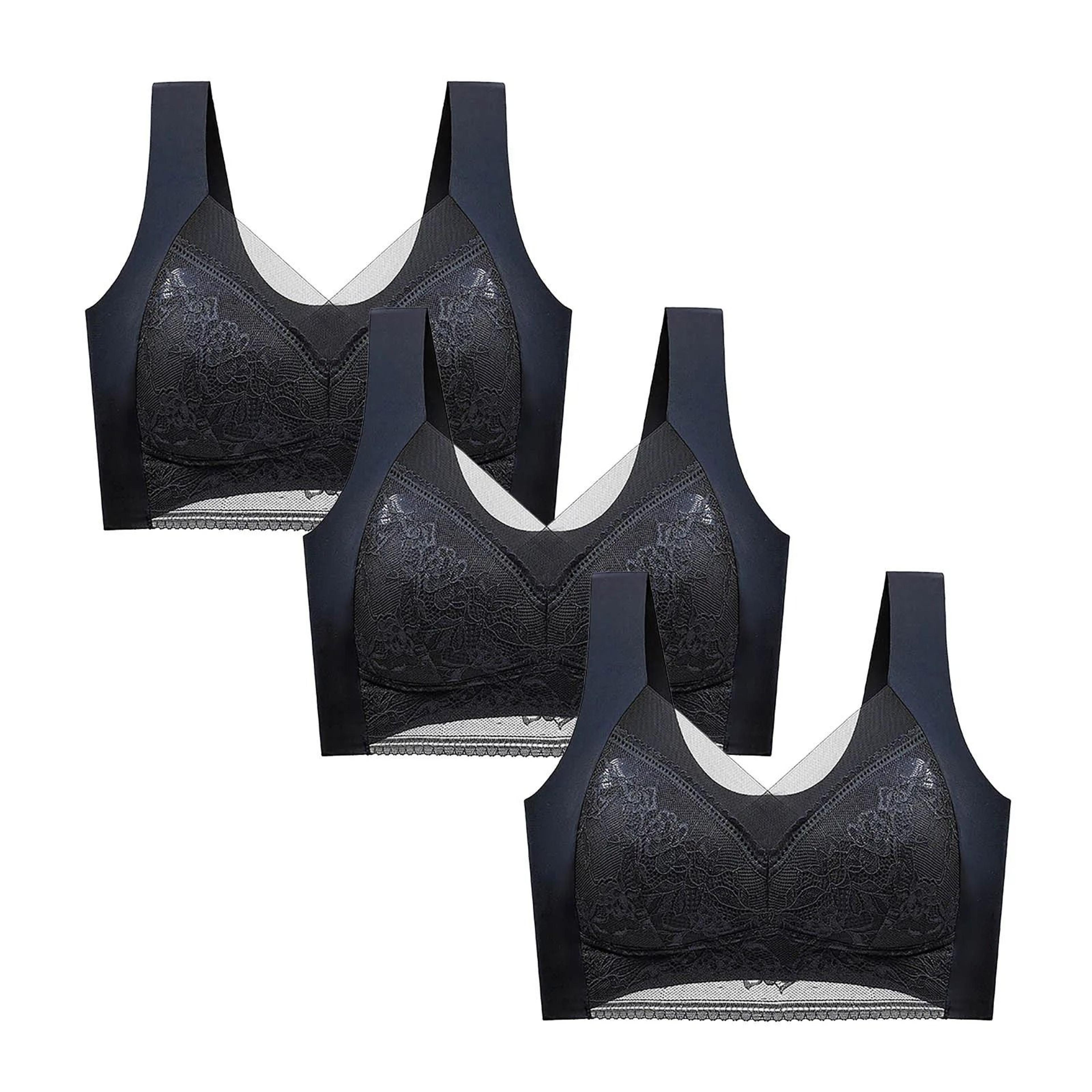 FallSweet 3PCS Lace Push Up Bras For Women Sexy Wireless Ice Silk Deep V Bralette Tops 18