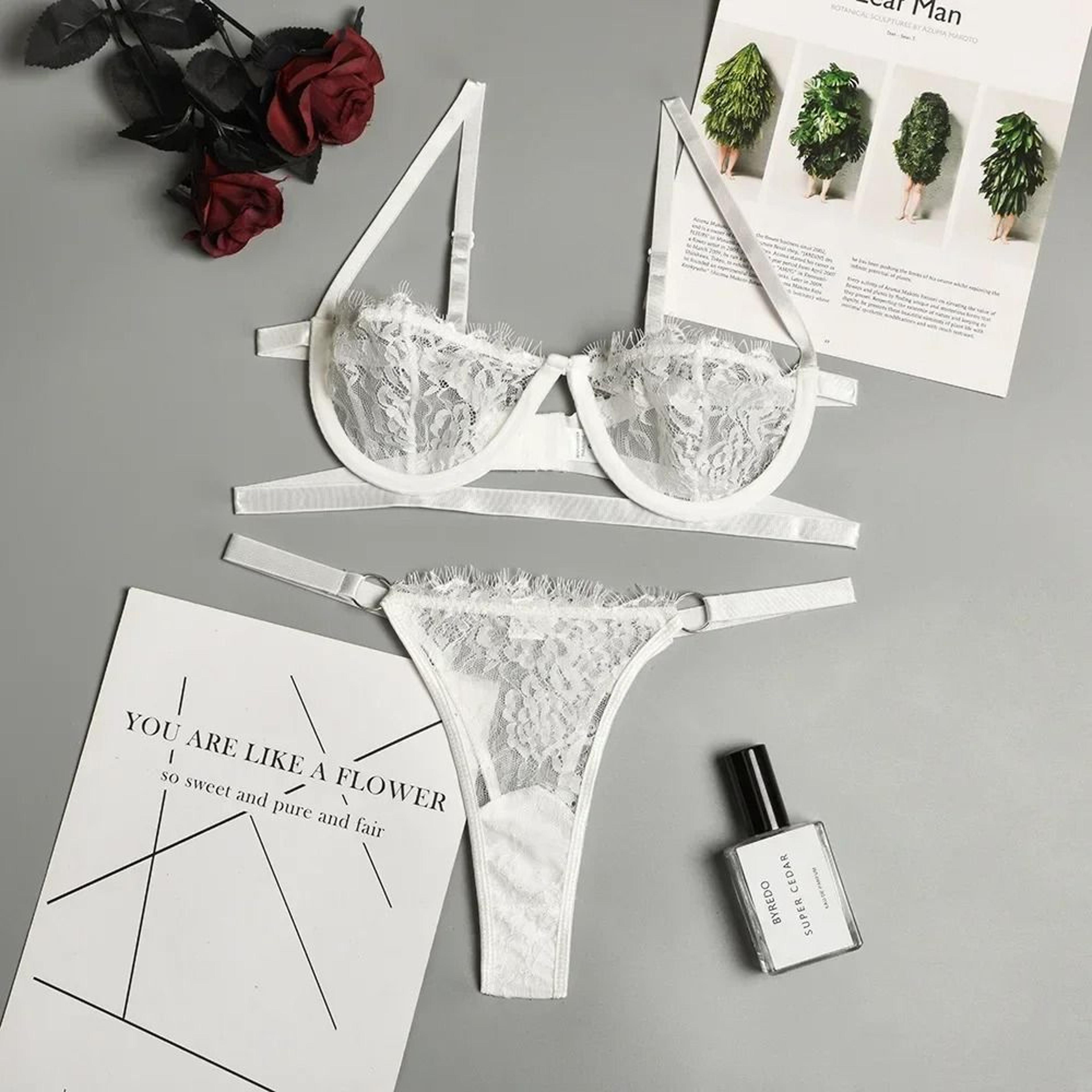 Fairy Embroidery Push Up Lingerie Lace Transparent Underwear Delicate Bra Brief Set 8