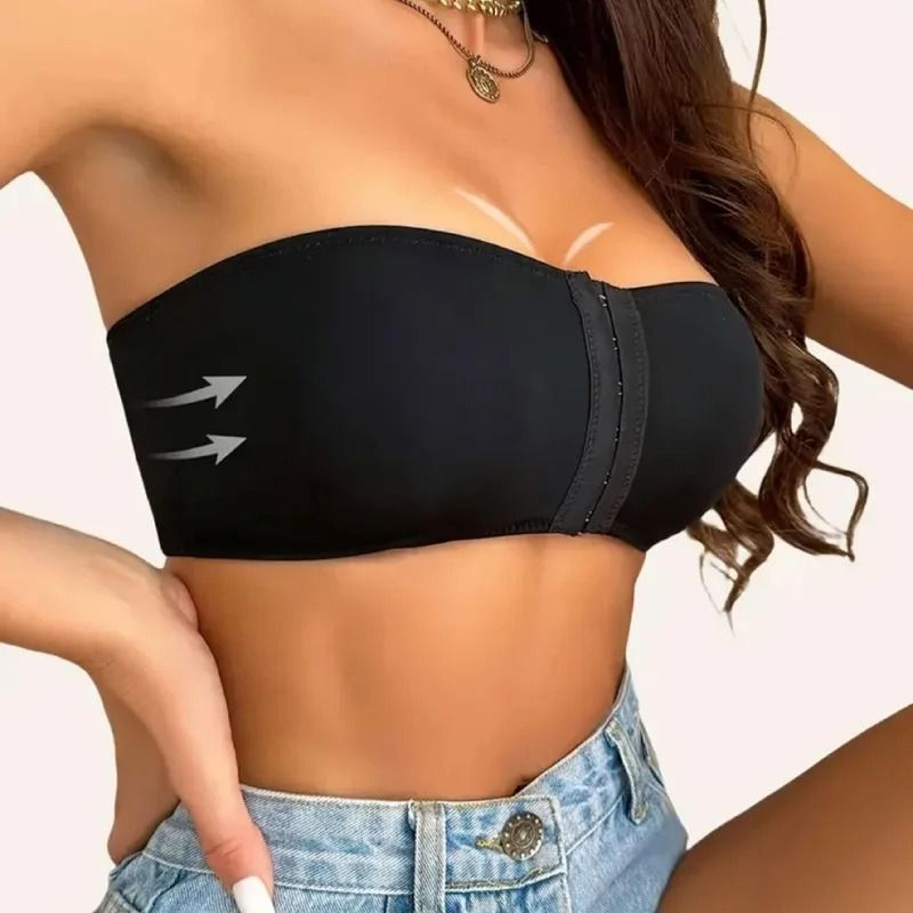 Womens Black Front Buckle Wireless Strapless Soft Ice Silk Traceless Bra 4