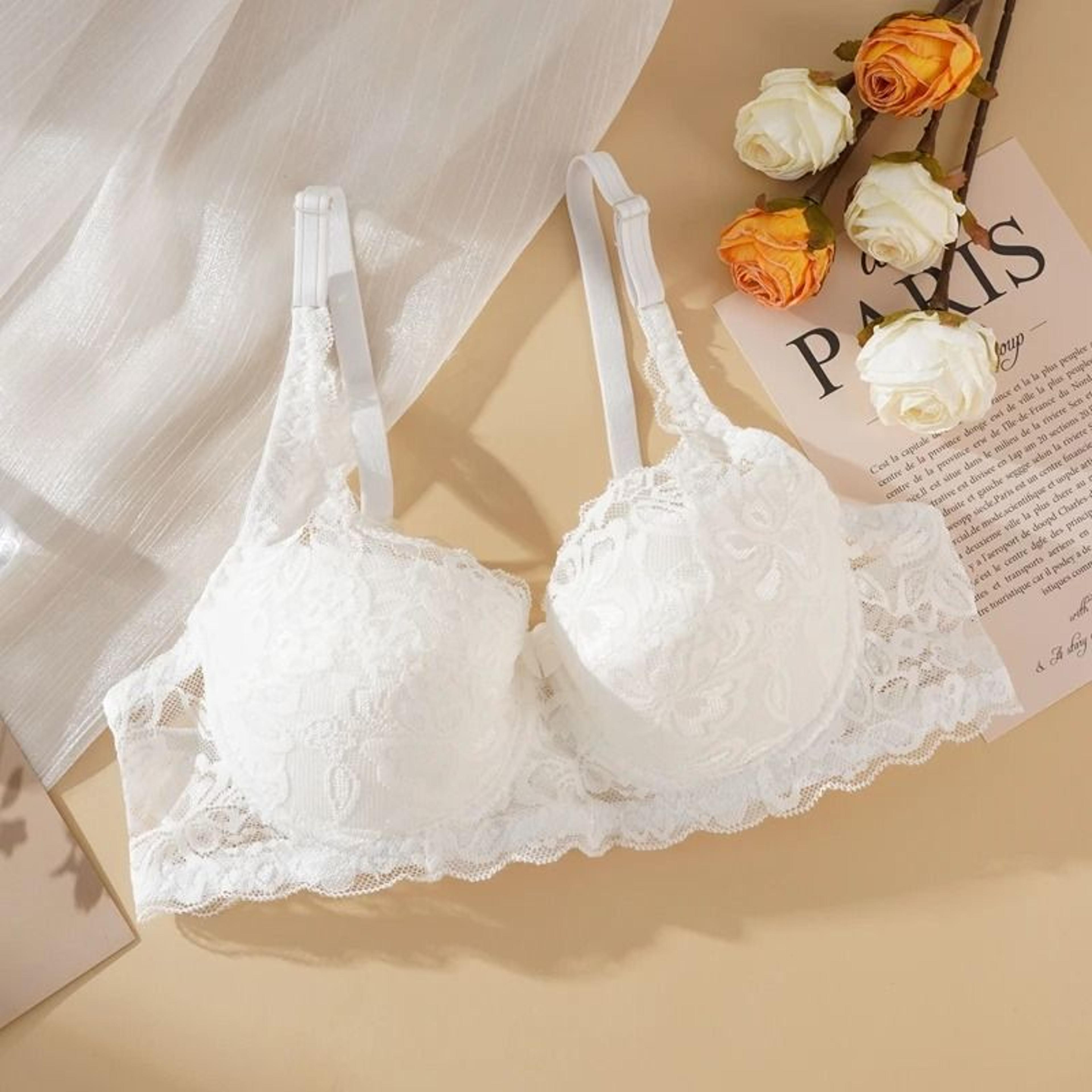 Women Sexy Lace Padded Embroidery Push Up Plus Size Breathable Underwire Bra 8