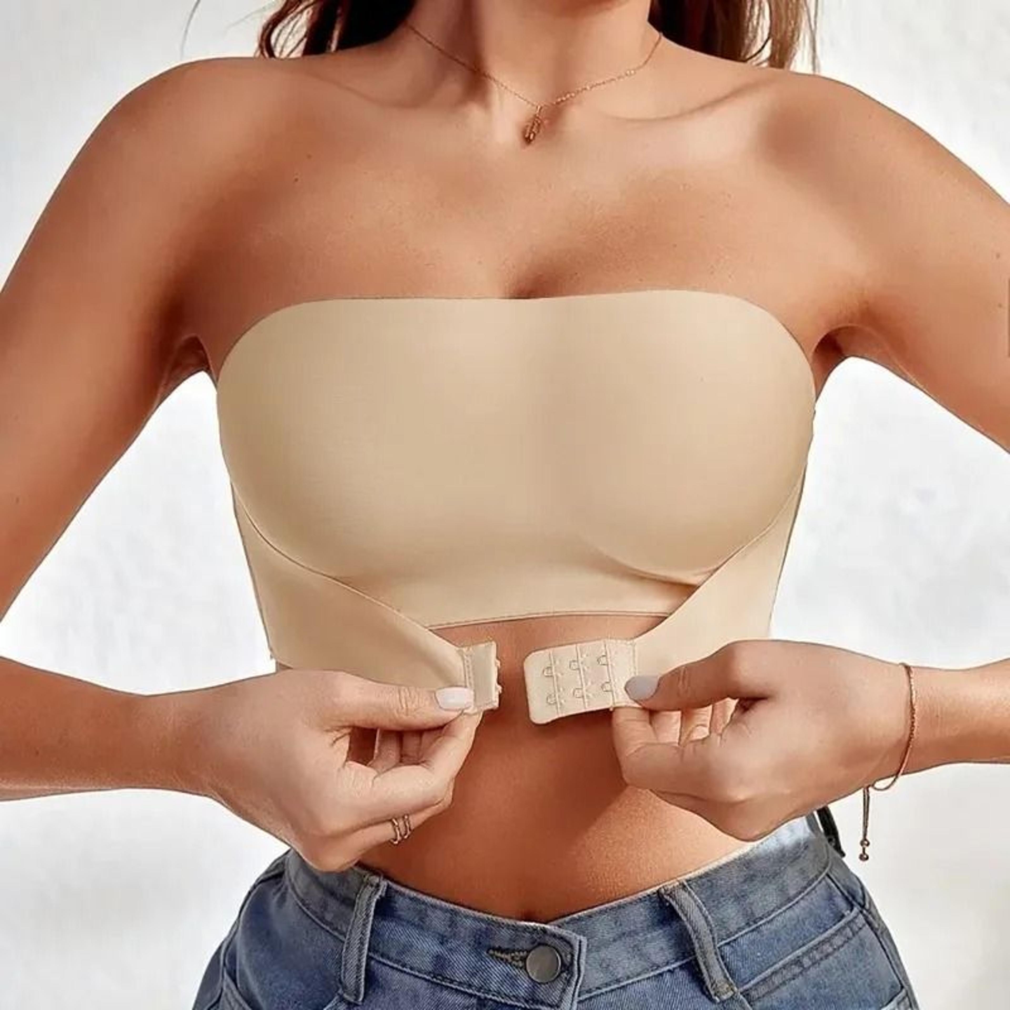 Seamless Strapless Front Button NonSlip Half Cup Comfortable Smooth Bra 4