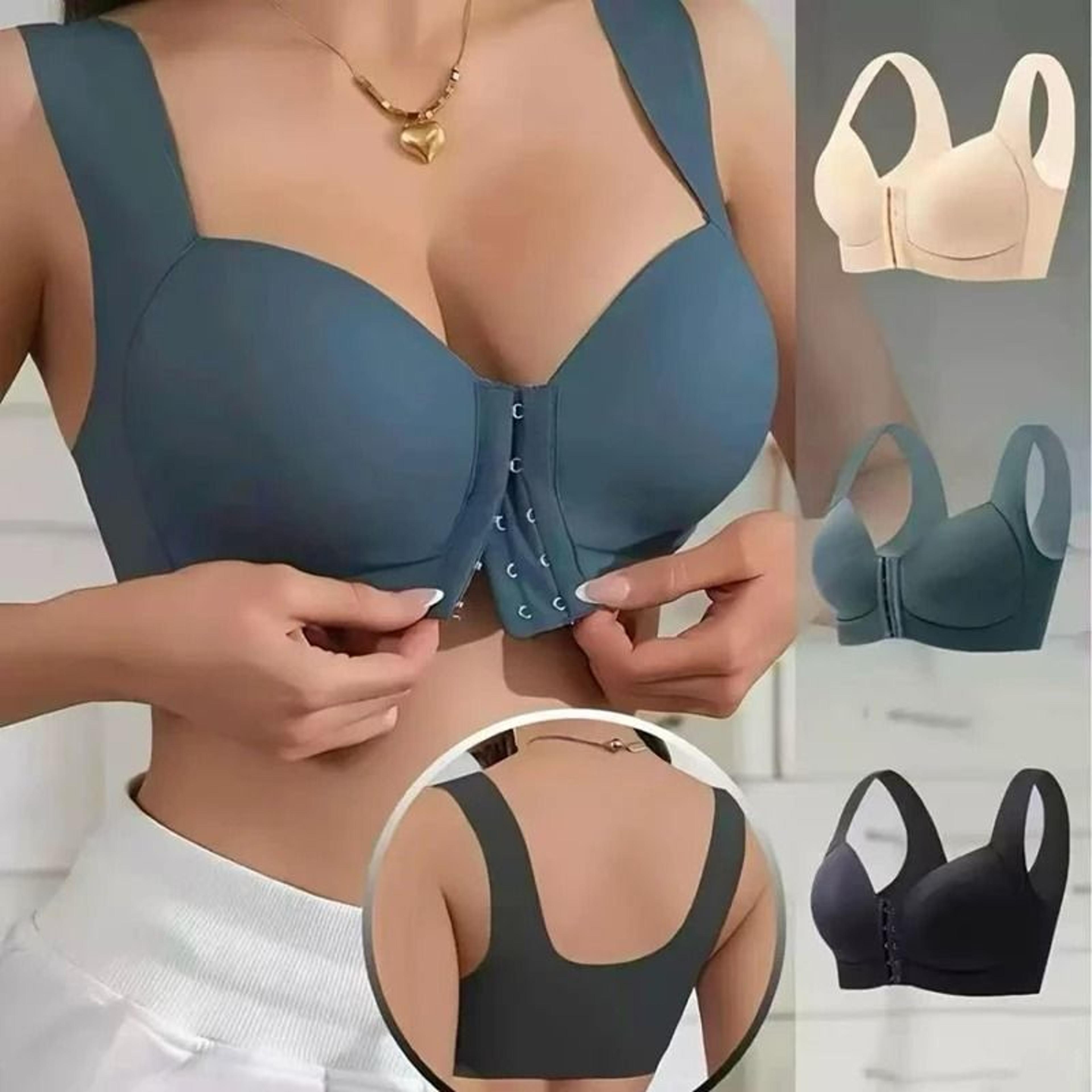 Large Size Seamless Front Button Fixed Cup BreastShrinking Bra 1