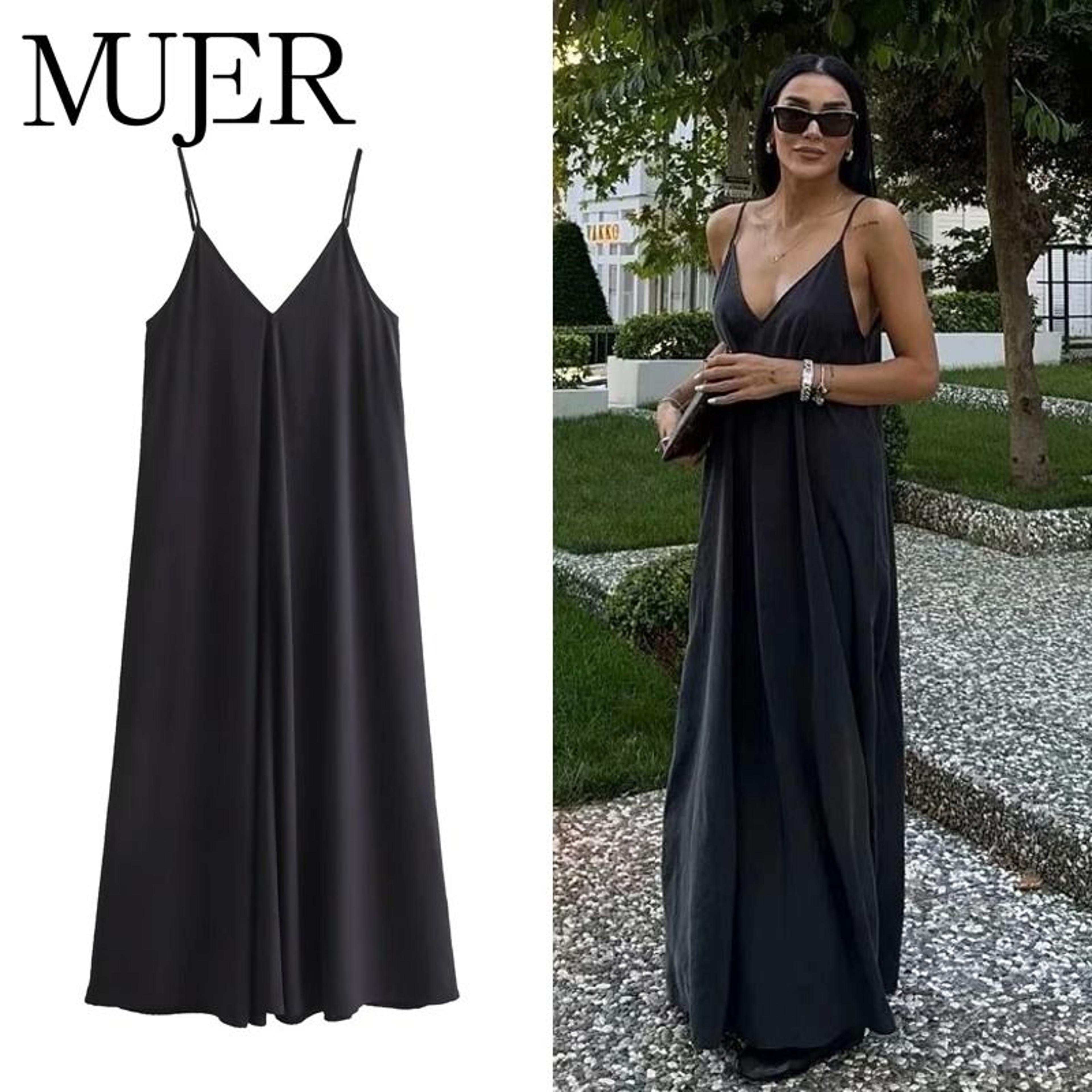MUJER Black Slip  Red Draped Backless Maxi Dress 0