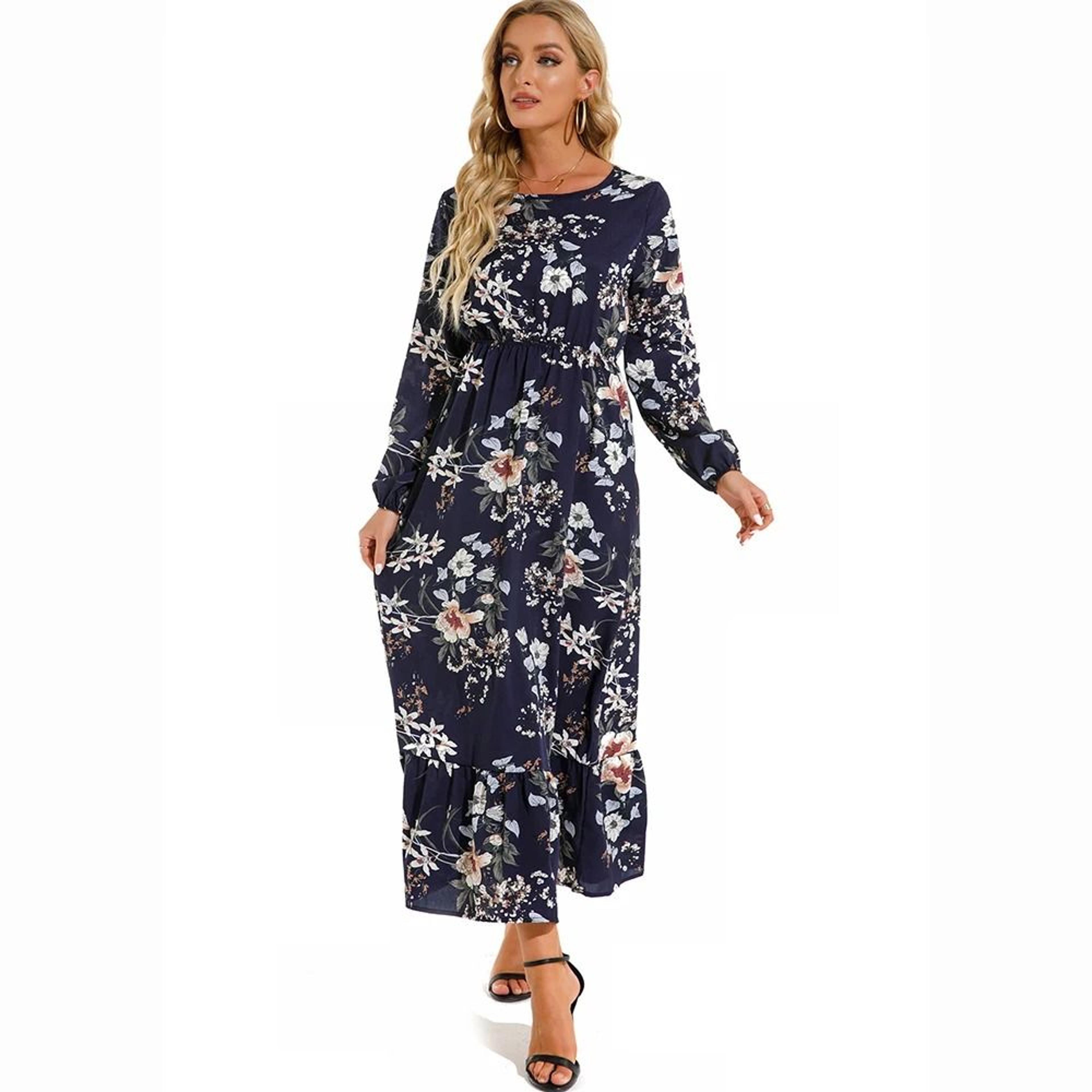 Womens Bohemian Floral Chiffon Full Sleeve Maxi Dress 15