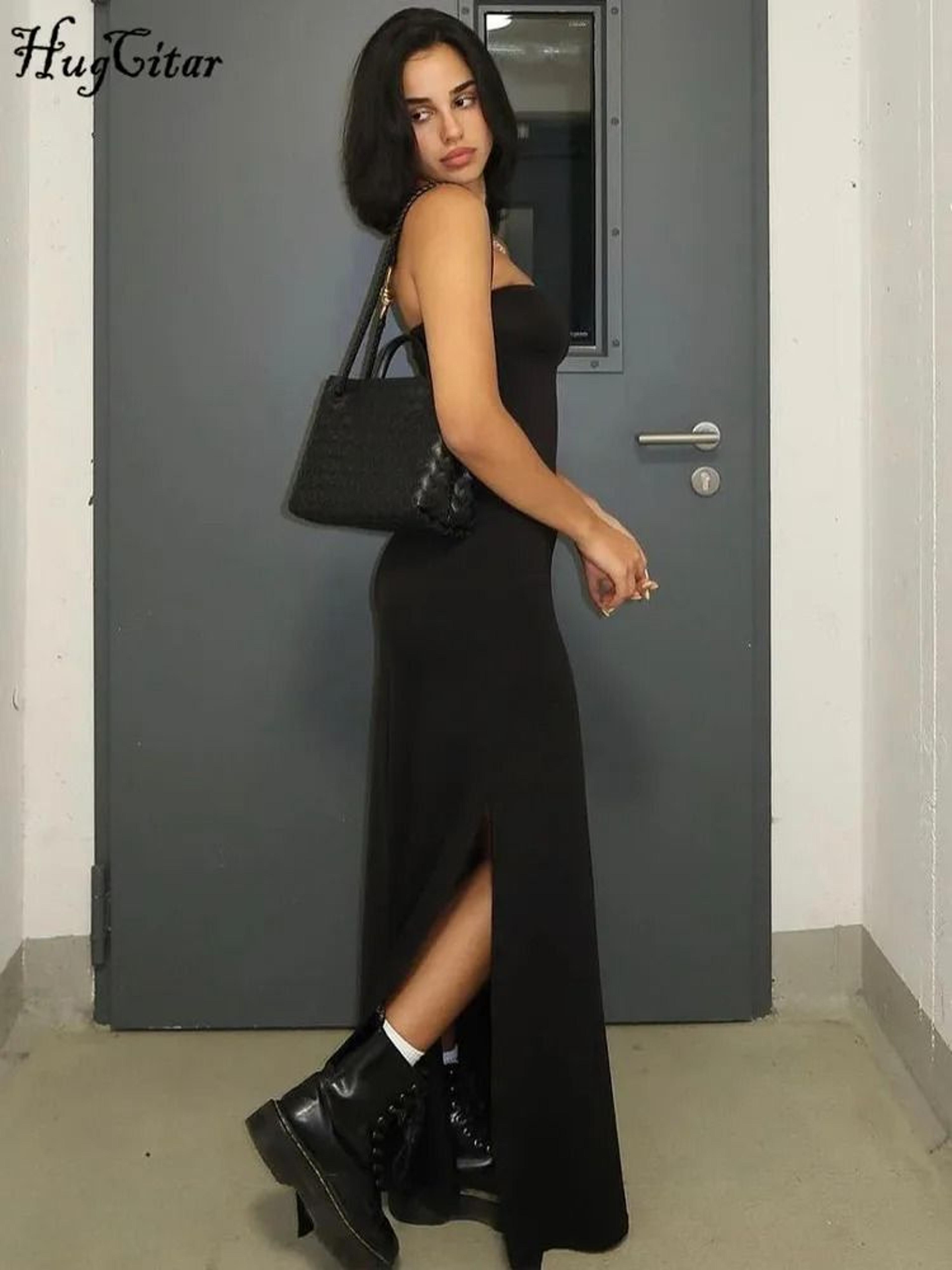 Hugcitar Black Strapless Long Sleeve Bodycon Maxi Dress 2