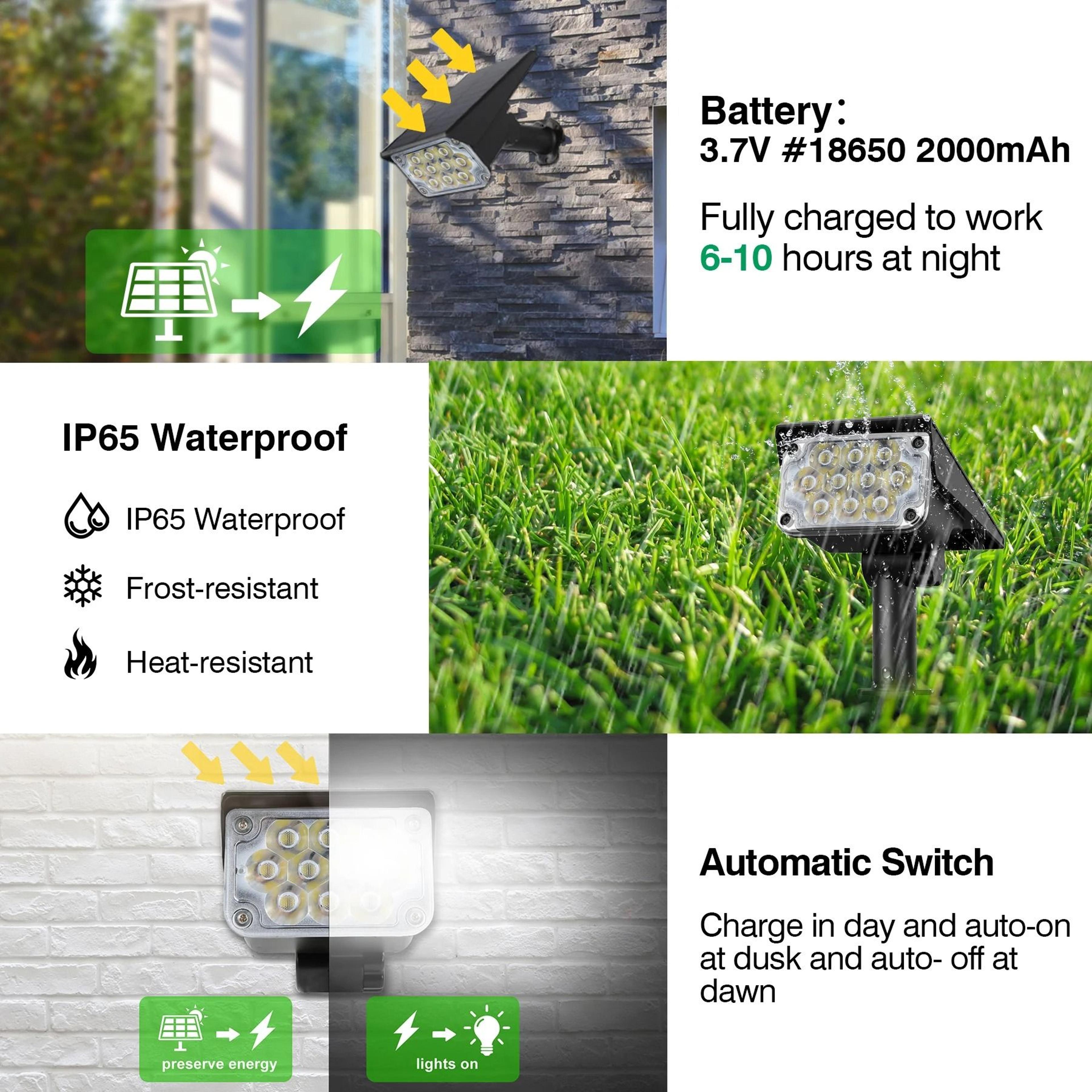 Adjustable Solar Garden Spotlights IP65 Waterproof Outdoor Landscape Lighting 4