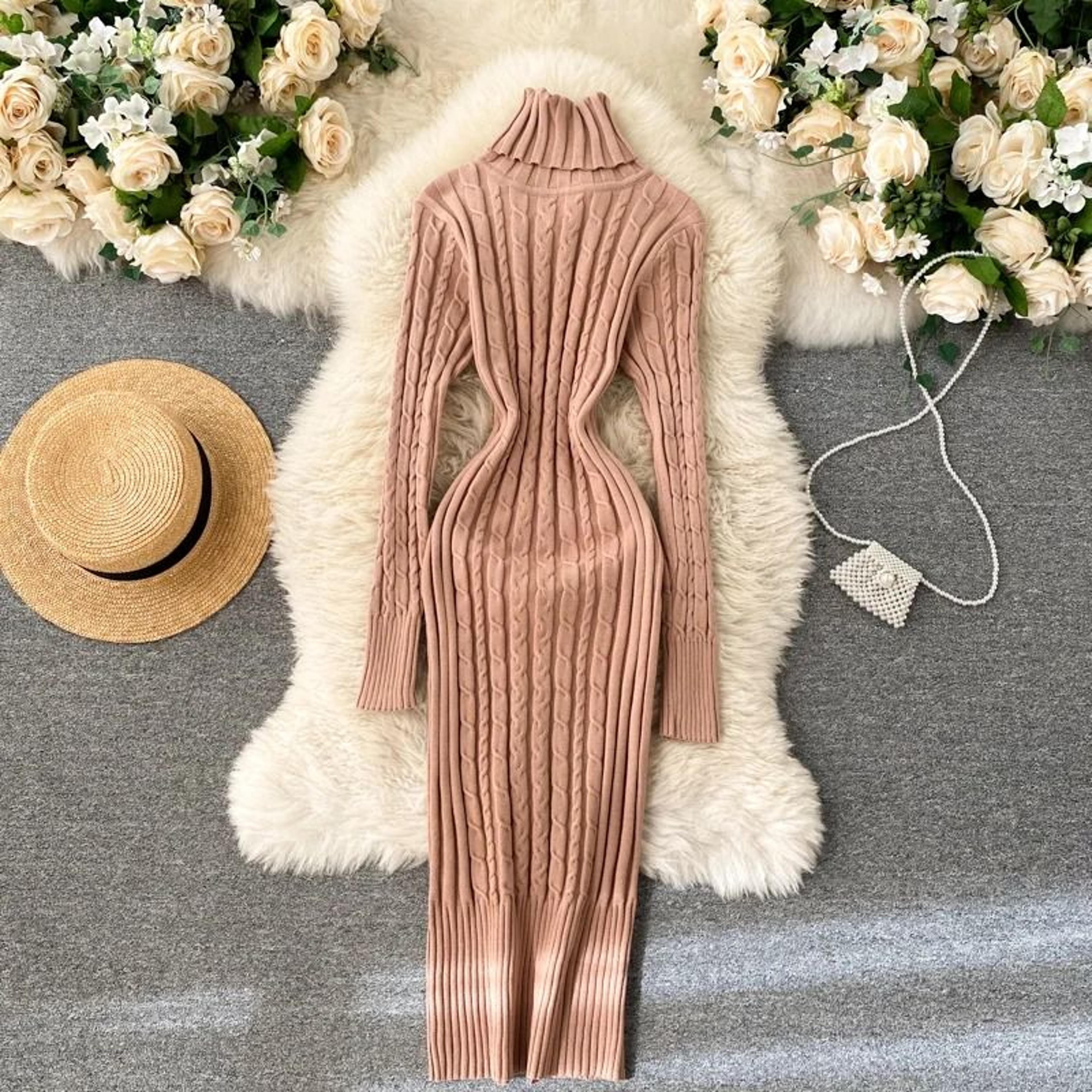 Seoulish Autumn Winter Twist Womens Wrap Knitted Bodycon Long Sleeve Sheath Dress 5