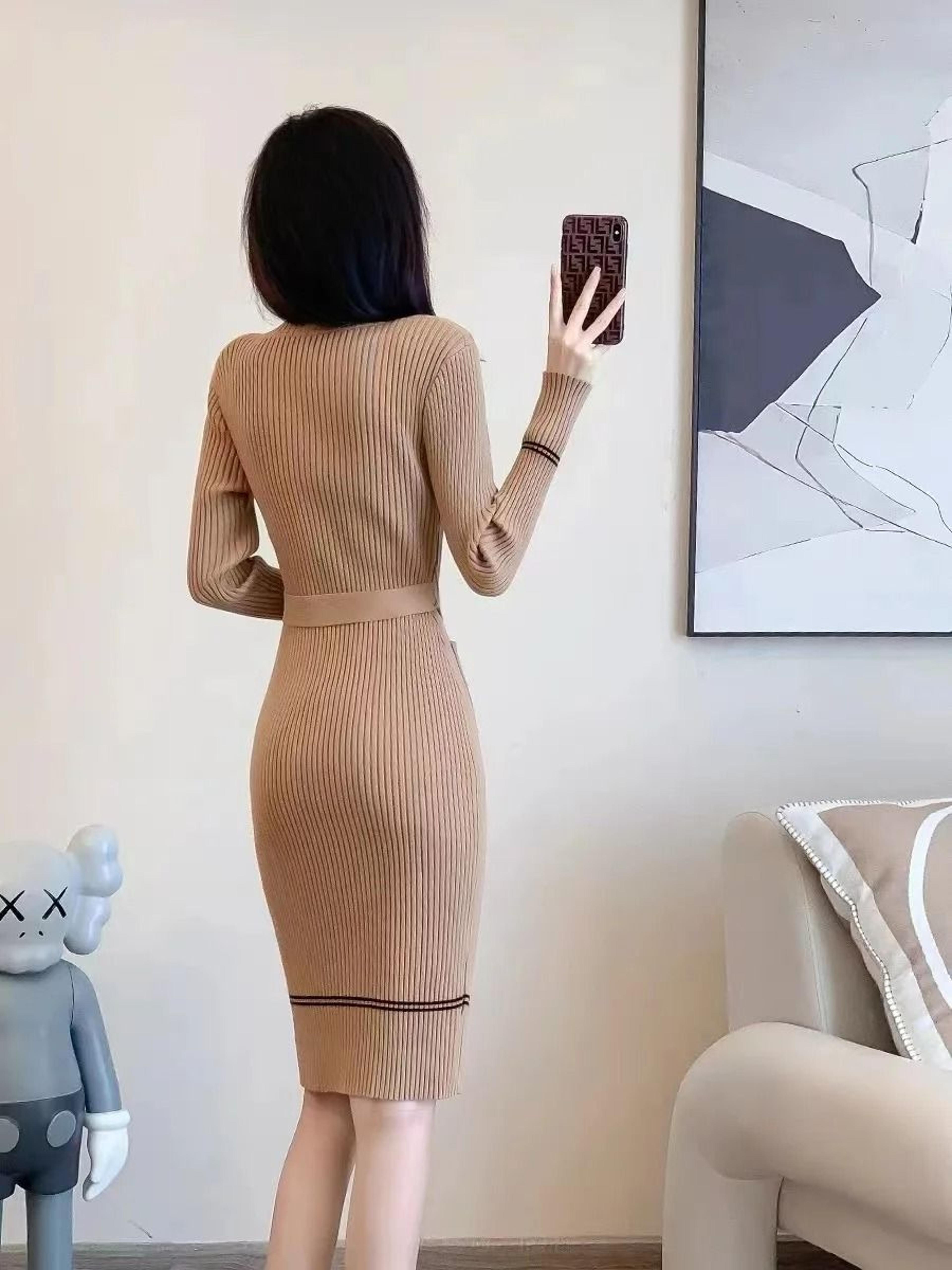 French Style Celebrity Temperament Round Collar Slim Bottom Wrap Hip Autumn Winter Dress 5
