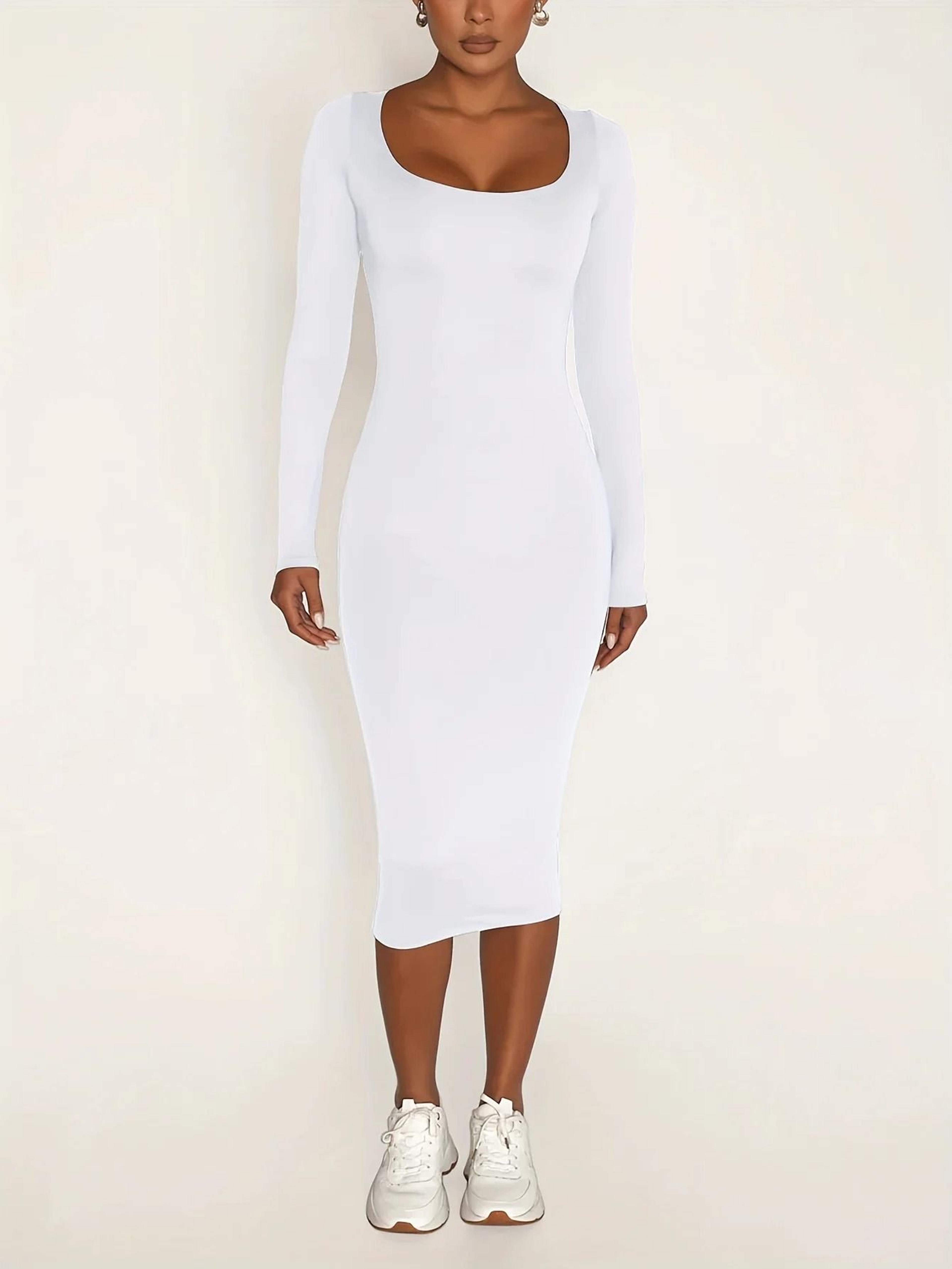 Womens Long Sleeve UNeck Party Bodycon Midi Jumper Dress Stretch Winter Wrap 1