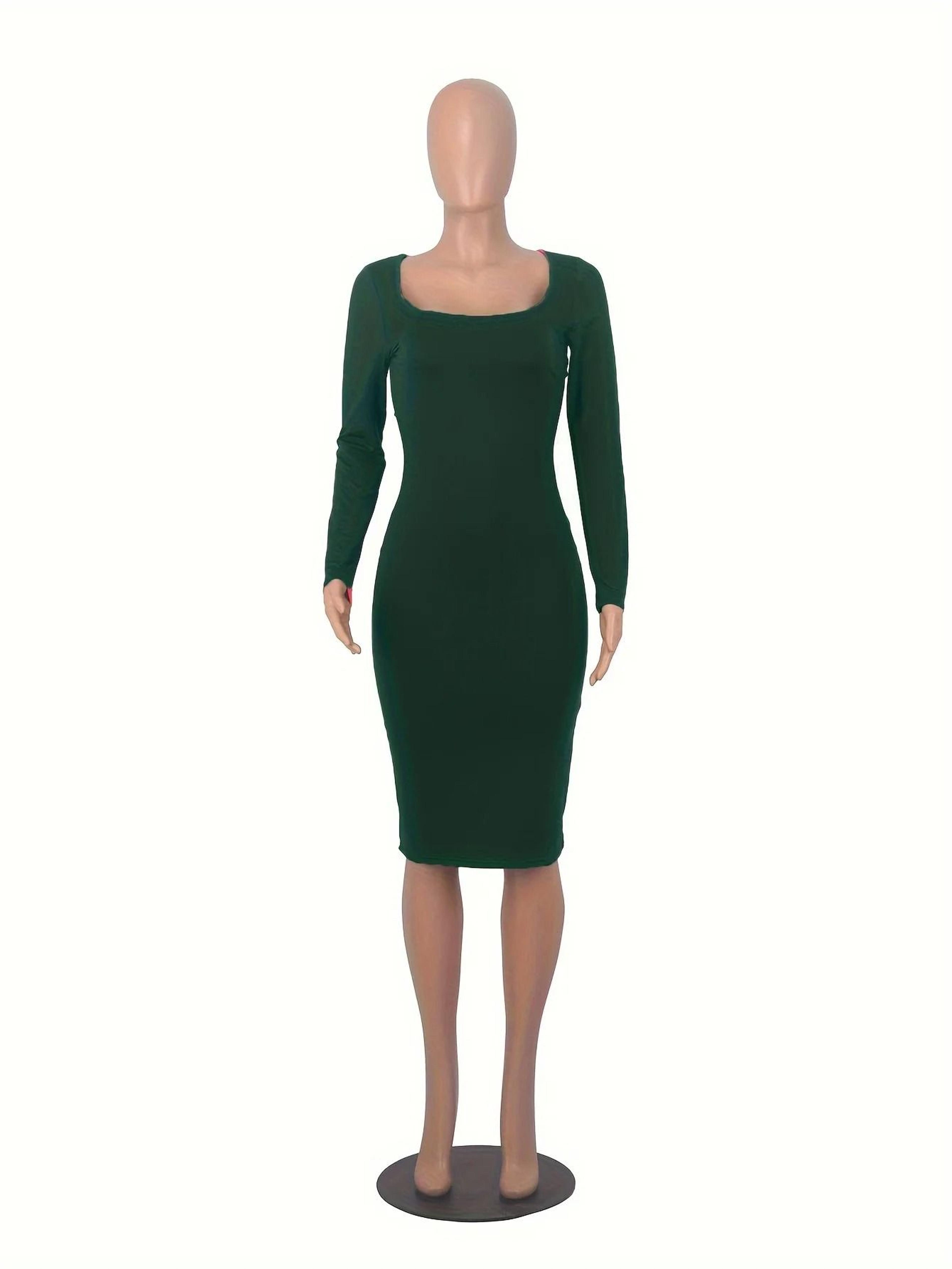 Womens Long Sleeve UNeck Party Bodycon Midi Jumper Dress Stretch Winter Wrap 2