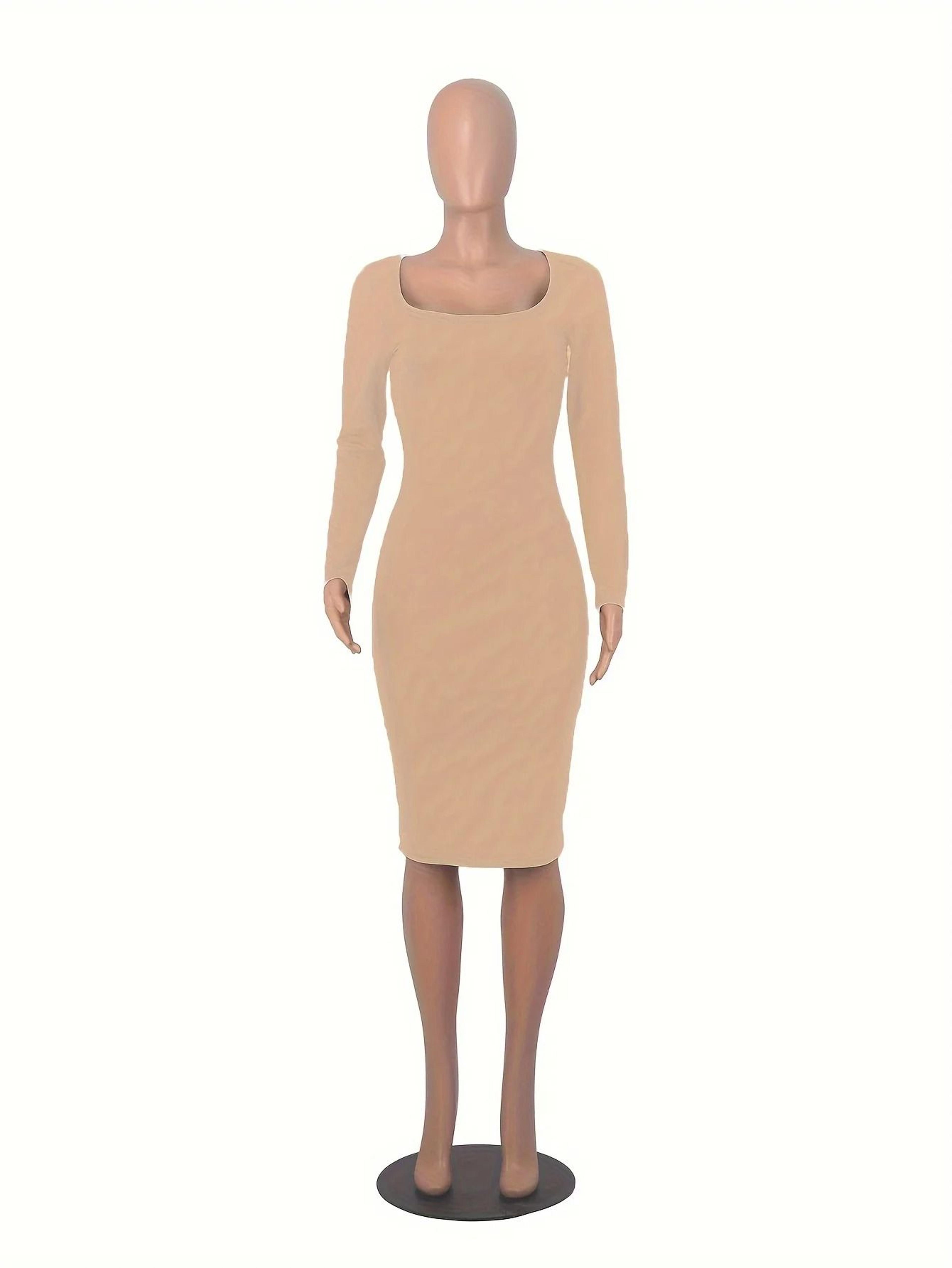 Womens Long Sleeve UNeck Party Bodycon Midi Jumper Dress Stretch Winter Wrap 3