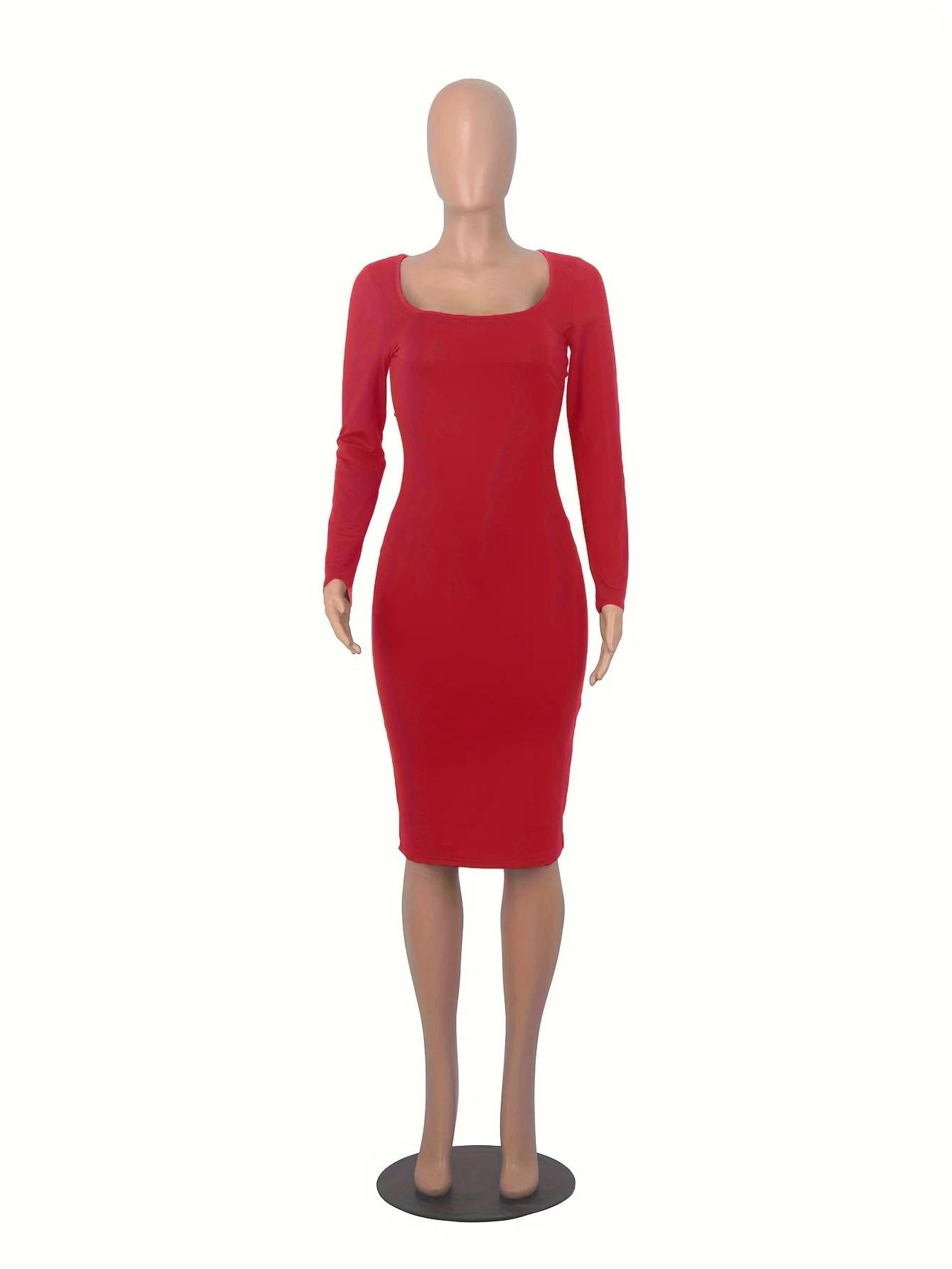 Womens Long Sleeve UNeck Party Bodycon Midi Jumper Dress Stretch Winter Wrap 5