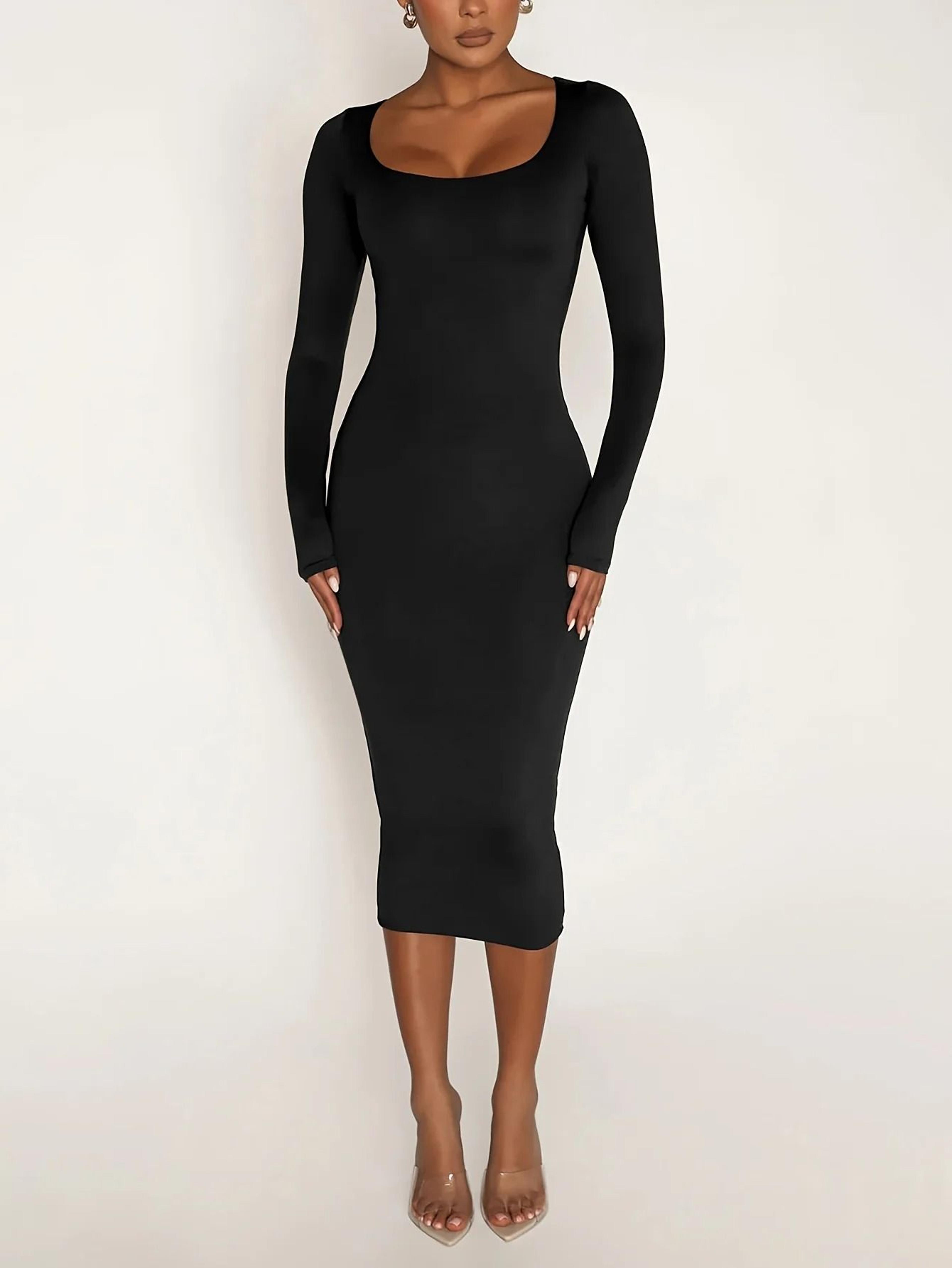 Womens Long Sleeve UNeck Party Bodycon Midi Jumper Dress Stretch Winter Wrap 7