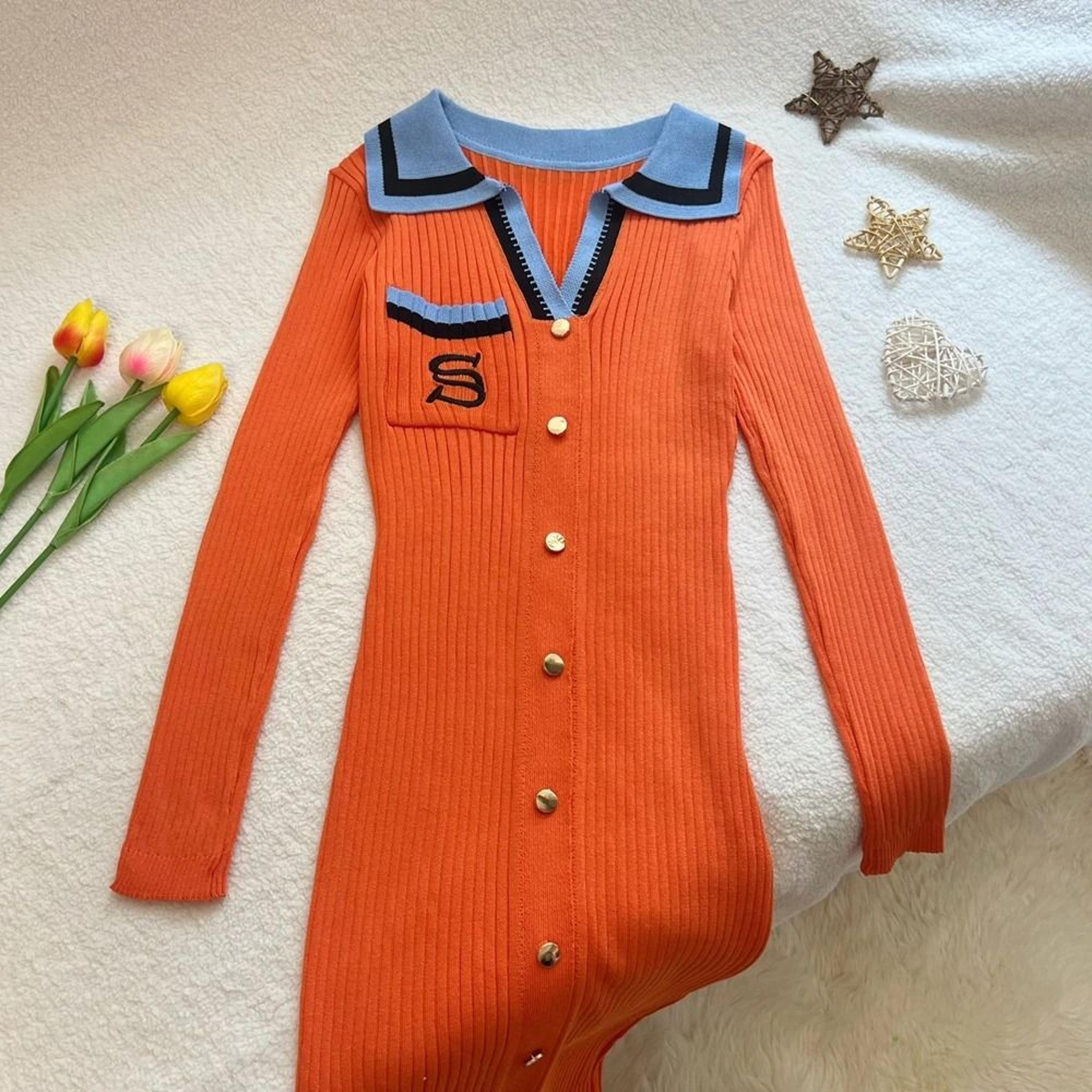 YuooMuoo Women Autumn Winter Y2K Embroidery Slim Elastic Long Sweater Dress Elegant Office Vestido 1