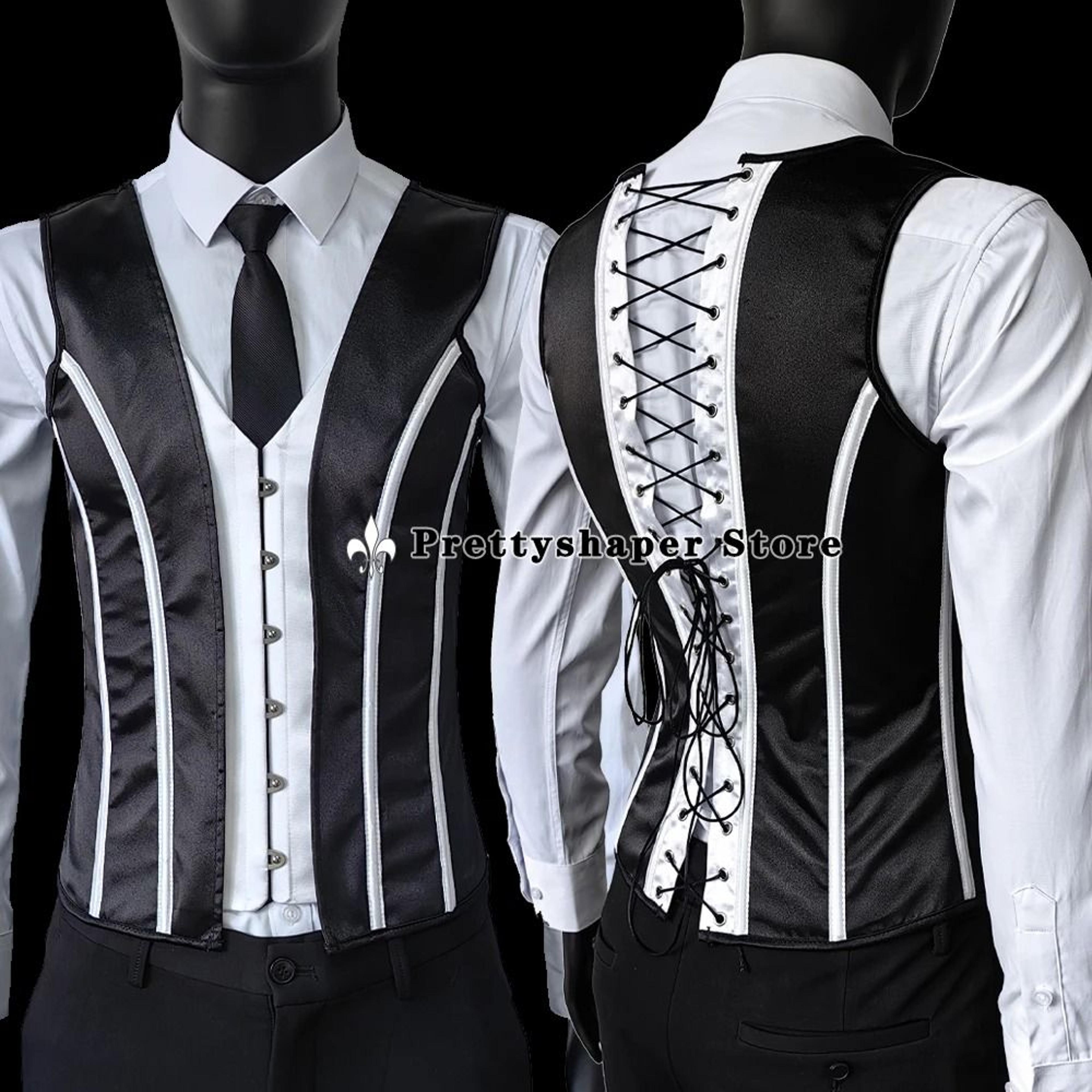Mens Vintage Medieval Corset Slimming Waistcoat And Tummy Control Shaping Vest 10