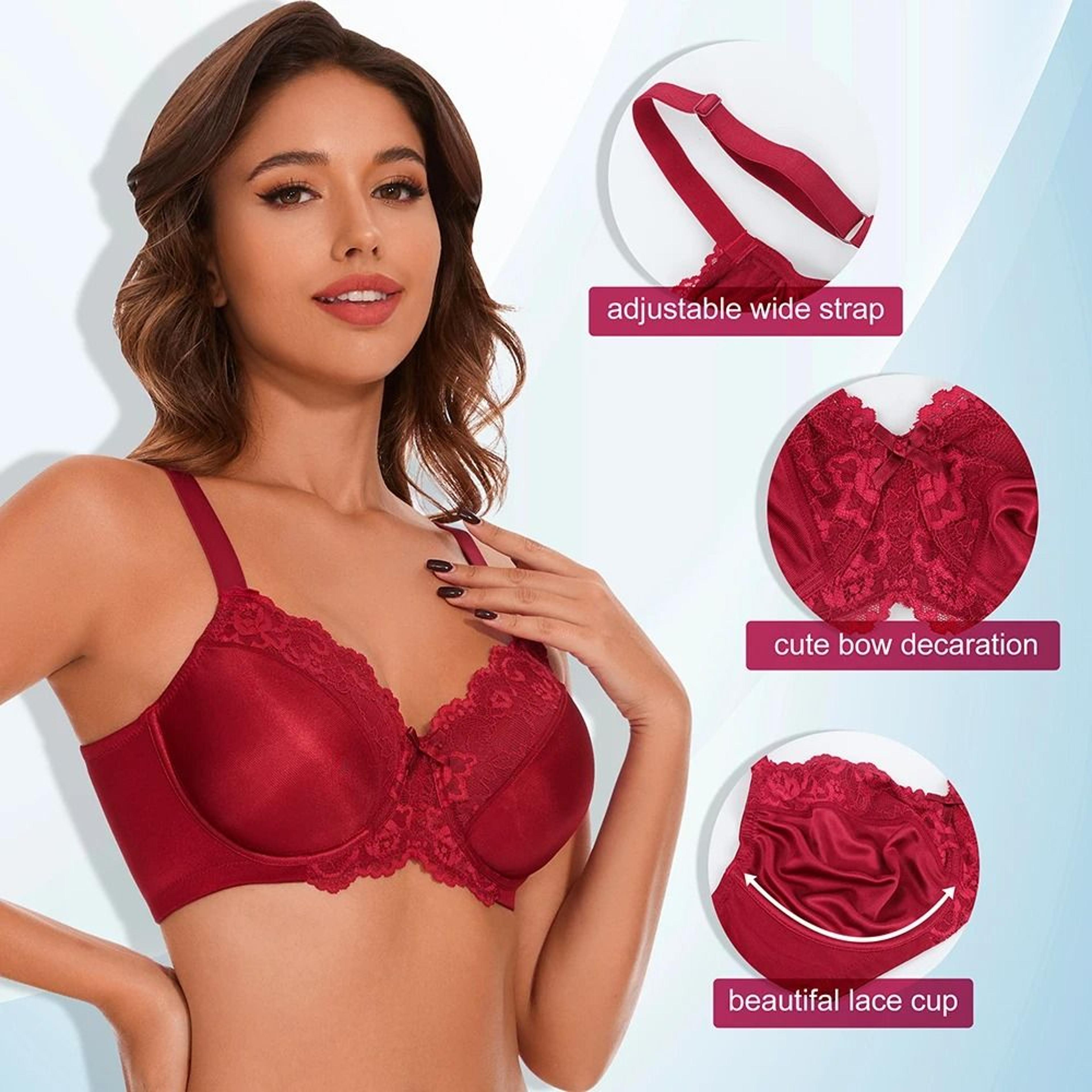 Sheroine Underwire Minimizer Bra  Full Coverage Floral Lace Everyday Comfort 3