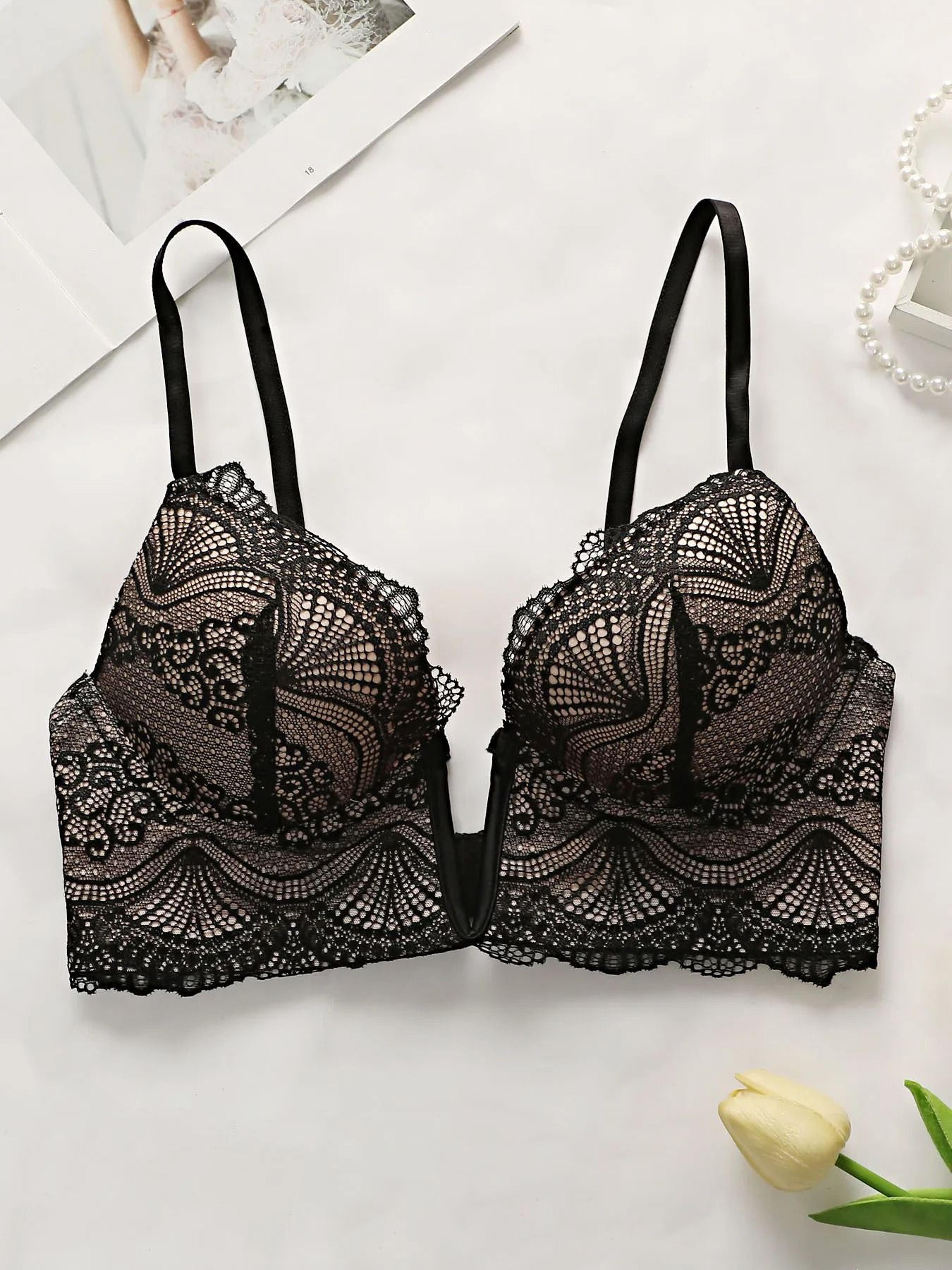 Women Sexy Lace VNeck Bra With Steel Ring Push Up Full Coverage Lingerie 4