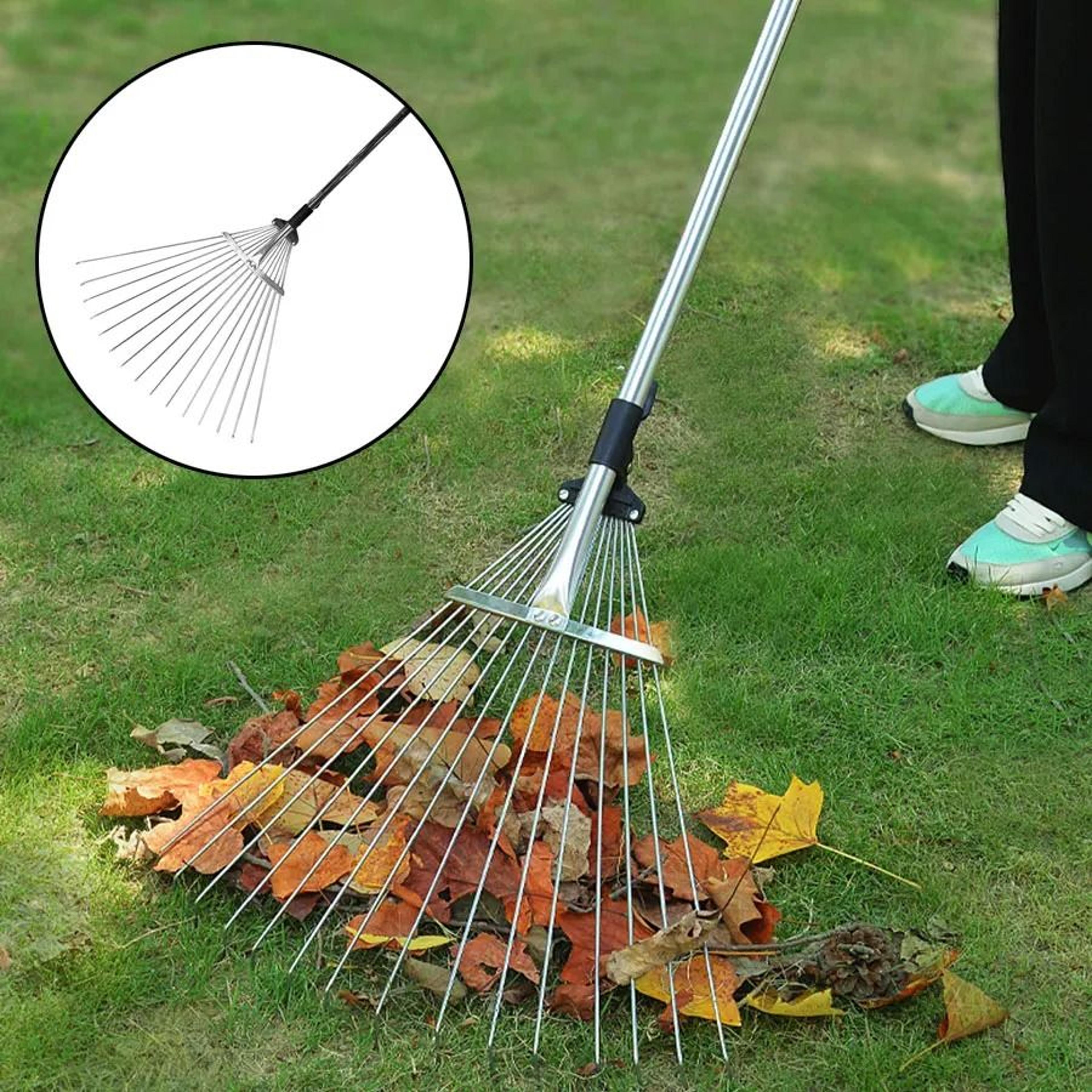 adjustable metal garden rake – heavy-duty farm & agricultural leveling tool for leaves and sand