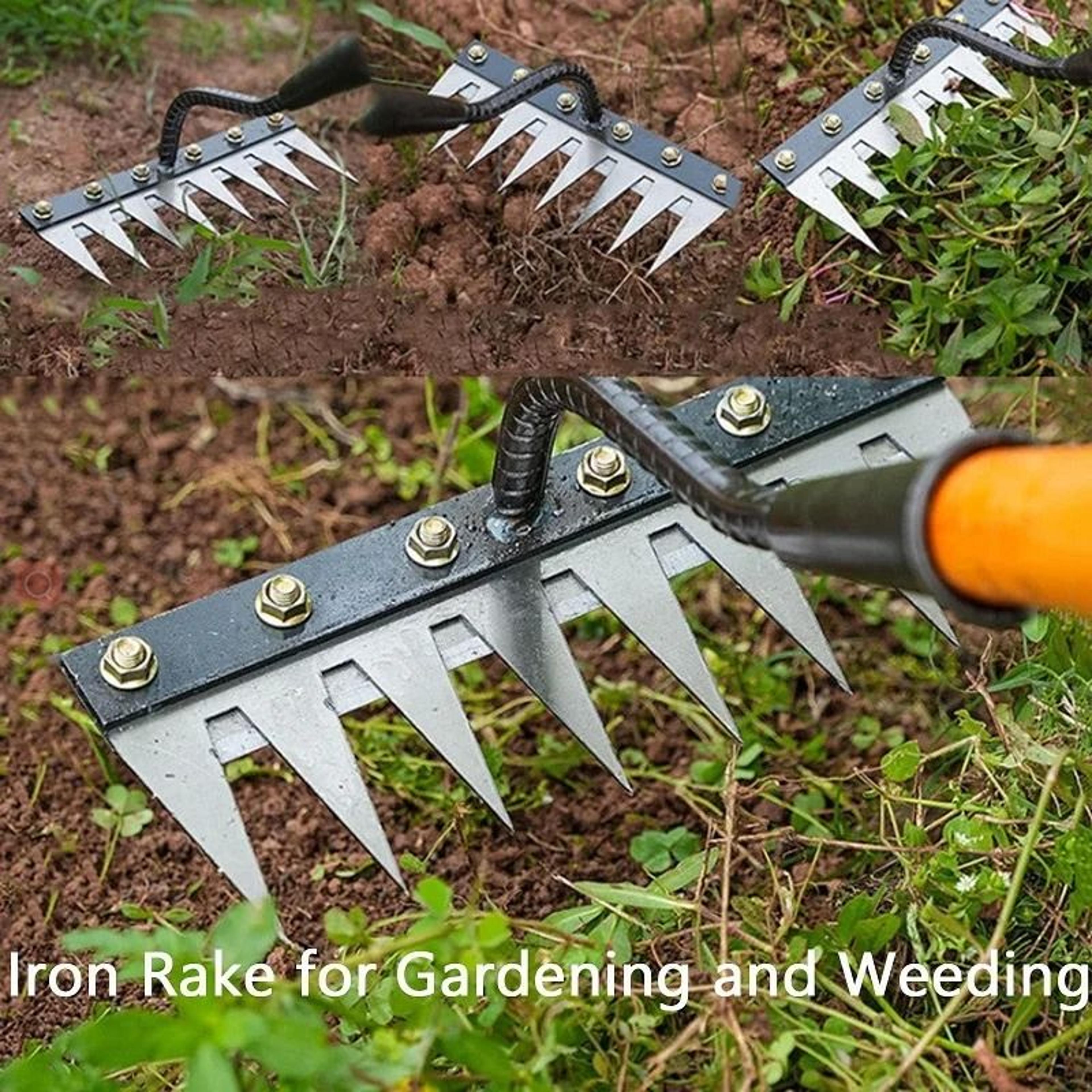 Carbon Steel Garden Hand Rake  HeavyDuty Scarifier  Agricultural Nail Harrow For Farm Weeding 1