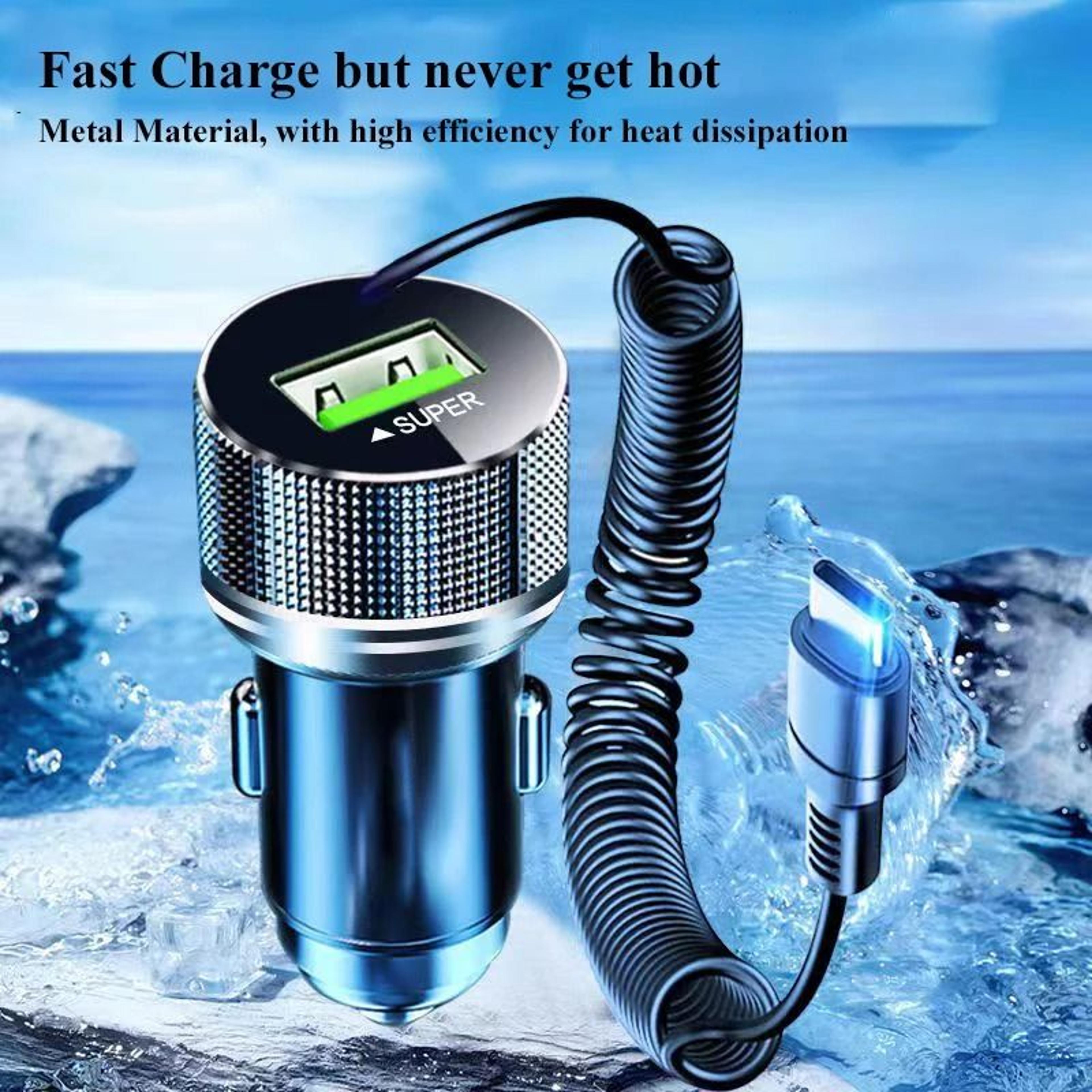 EDEBA Metal USB Car Charger  2in1 Super Fast Charging Vehicle Adapter With TypeC Cable 3