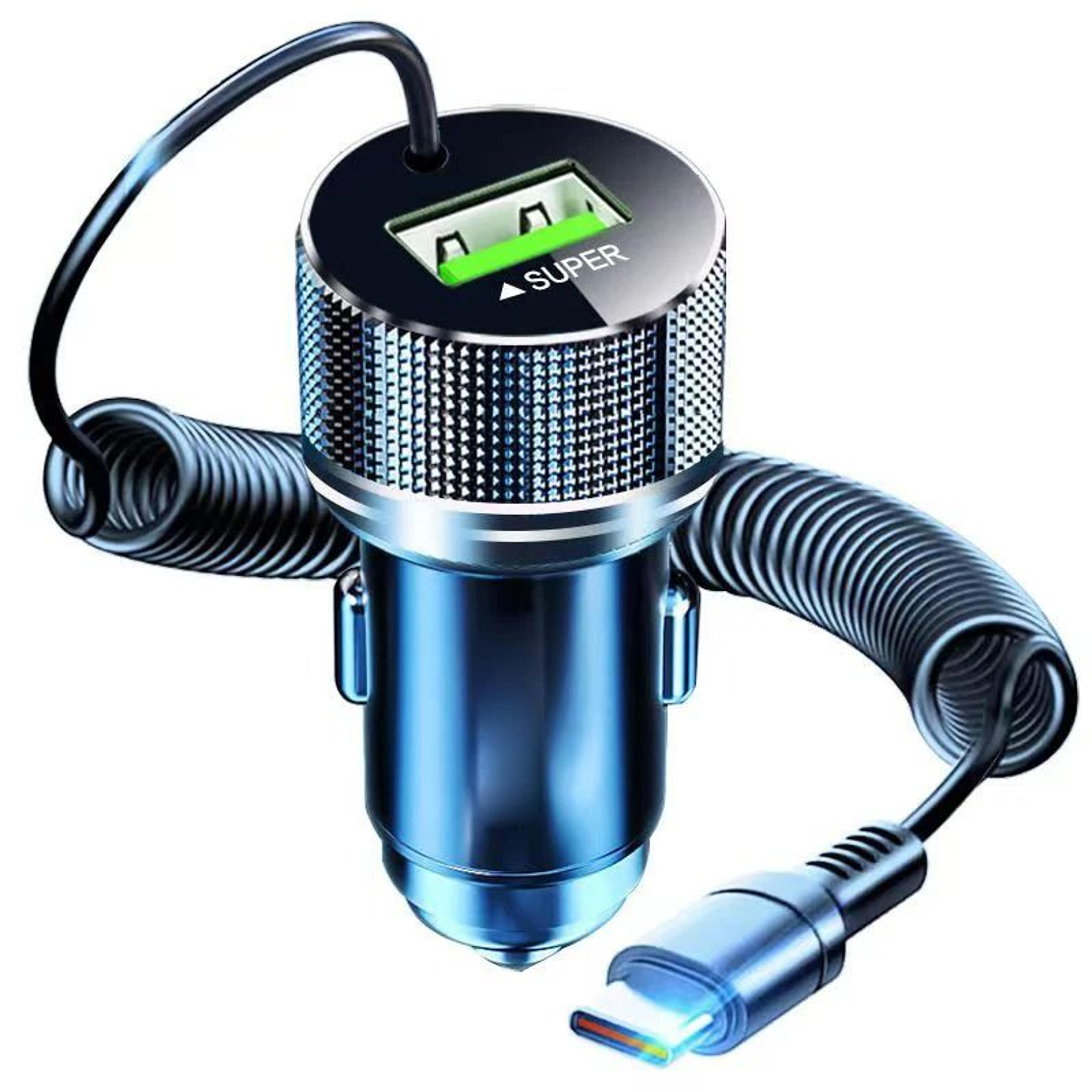 EDEBA Metal USB Car Charger  2in1 Super Fast Charging Vehicle Adapter With TypeC Cable 6