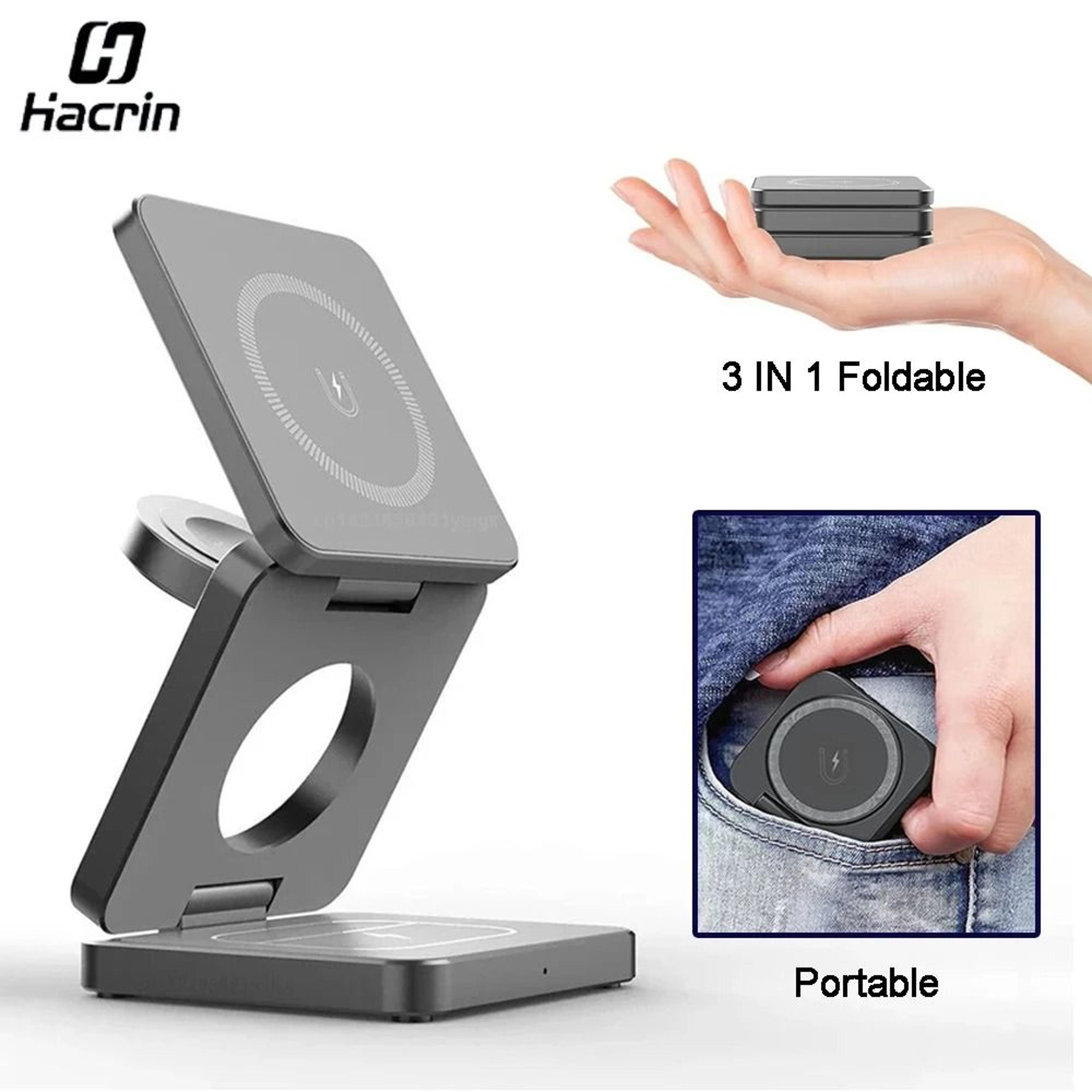 3-in-1 foldable magnetic wireless charging station – portable power hub for iphone 15, 14, 13, 12 pro max