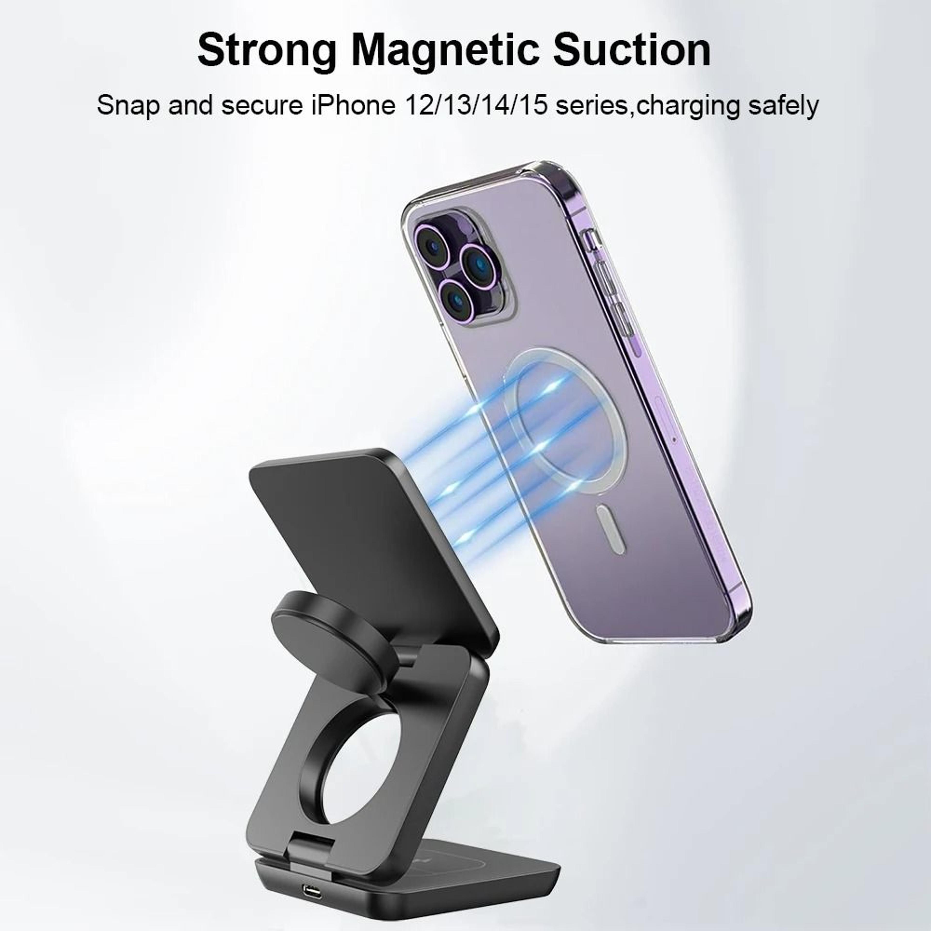 3in1 Foldable Magnetic Wireless Charging Station  Portable Power Hub For IPhone 15 14 13 12 Pro Max 2