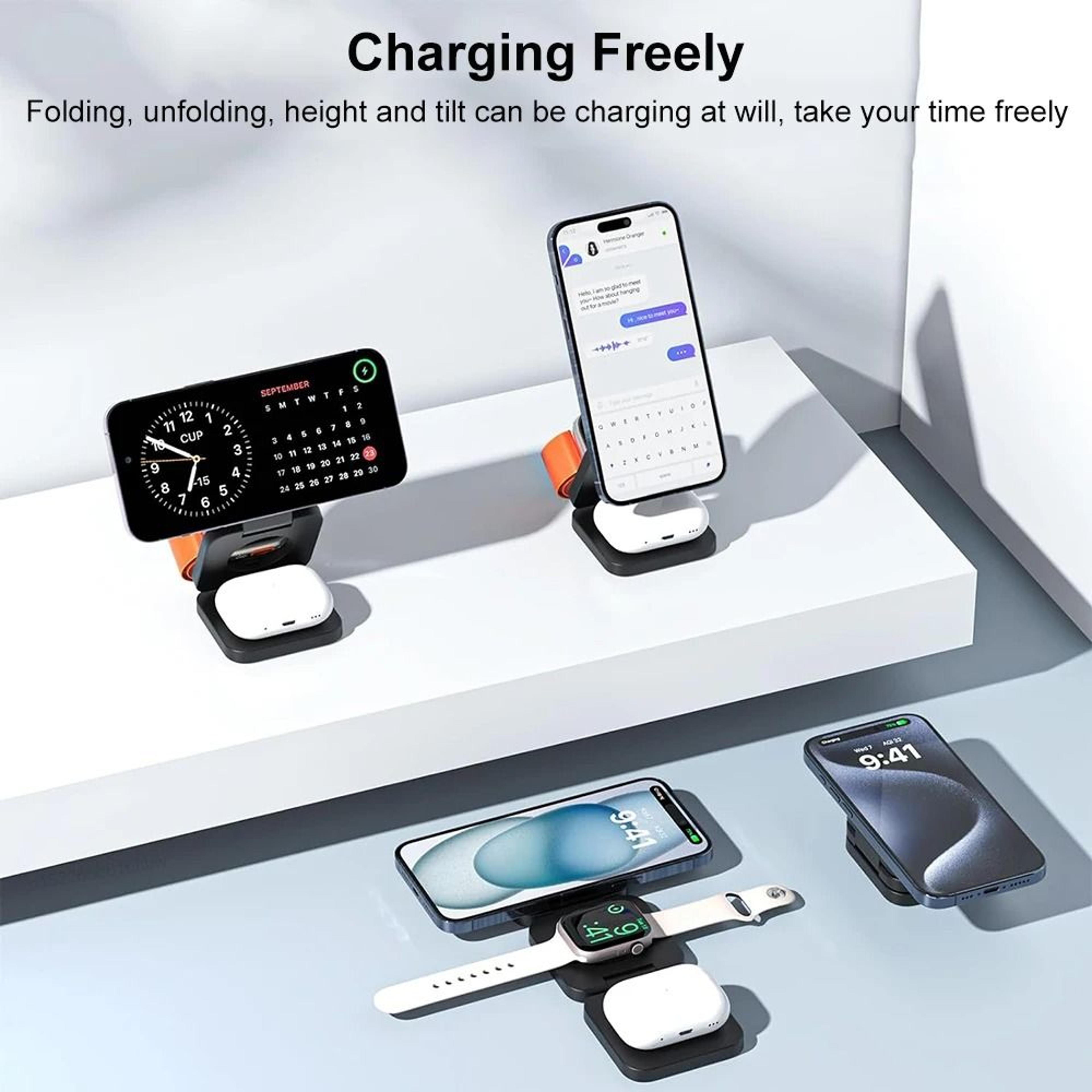 3in1 Foldable Magnetic Wireless Charging Station  Portable Power Hub For IPhone 15 14 13 12 Pro Max 4