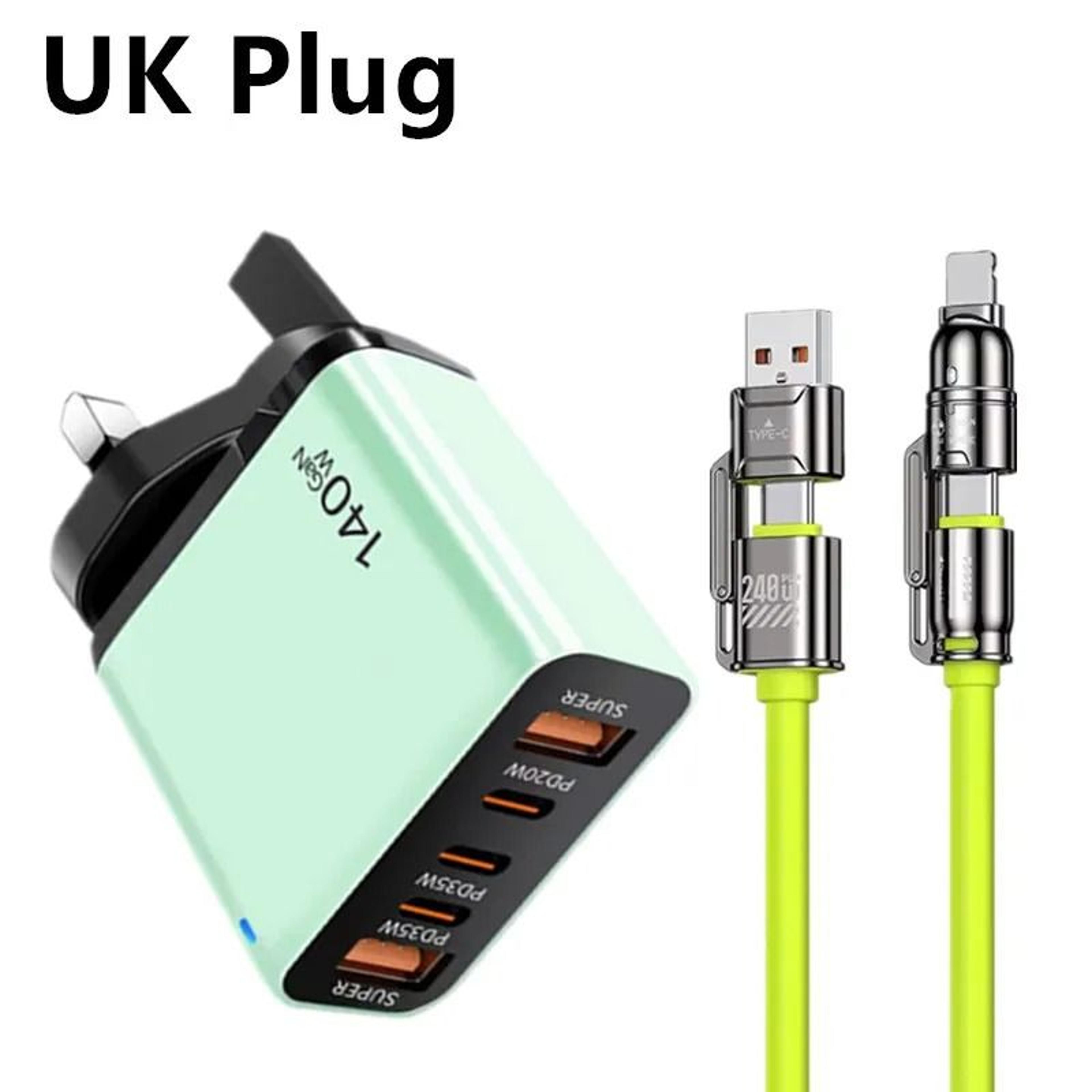 5Port USBC PD Fast Charging Station  4in1 Cable Integrated Quick Charge Hub For IPhone Samsung Xiao 9