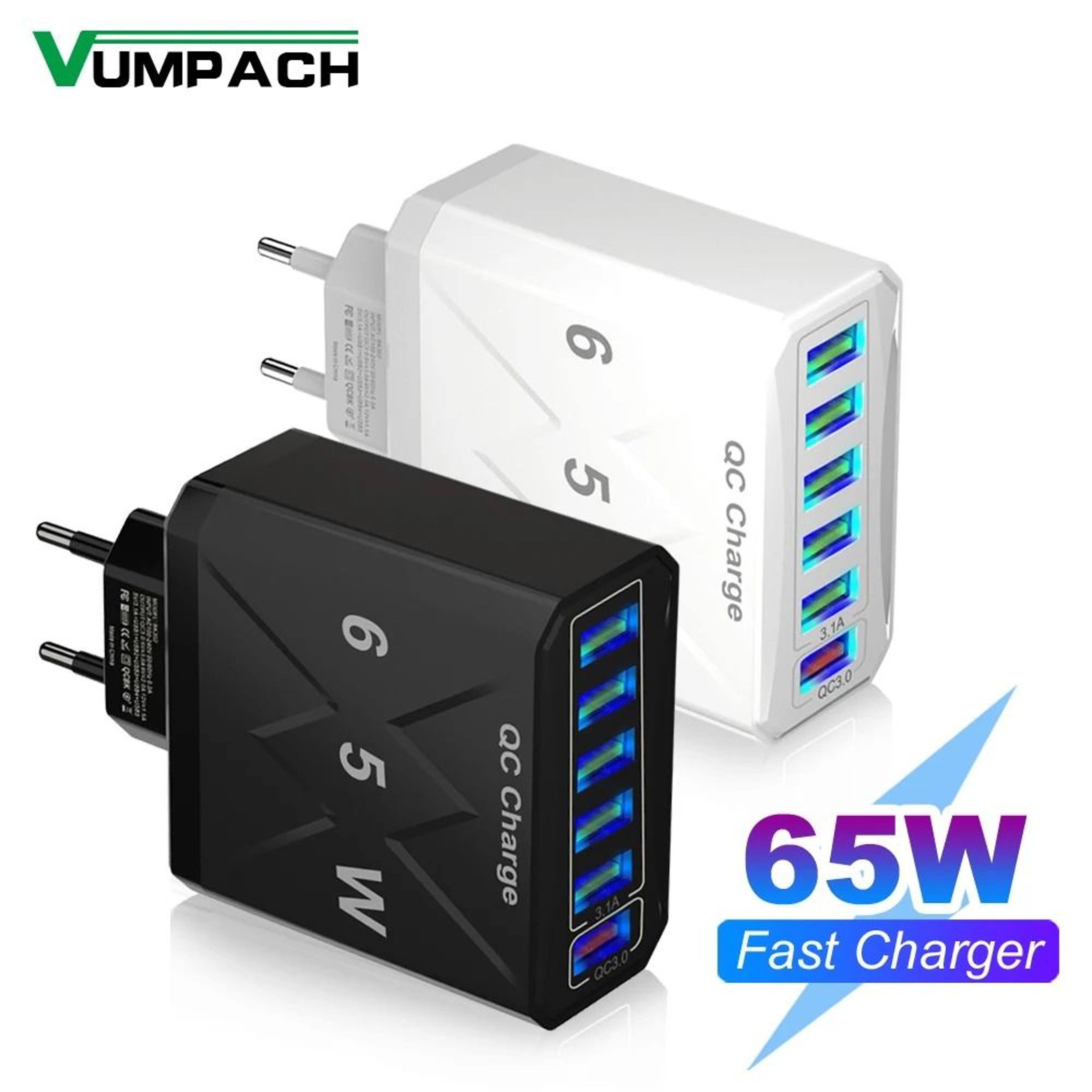 vumpach 6-port usb fast charger – quick charge 3.0 wall adapter with global eu/us/uk/kr plug options