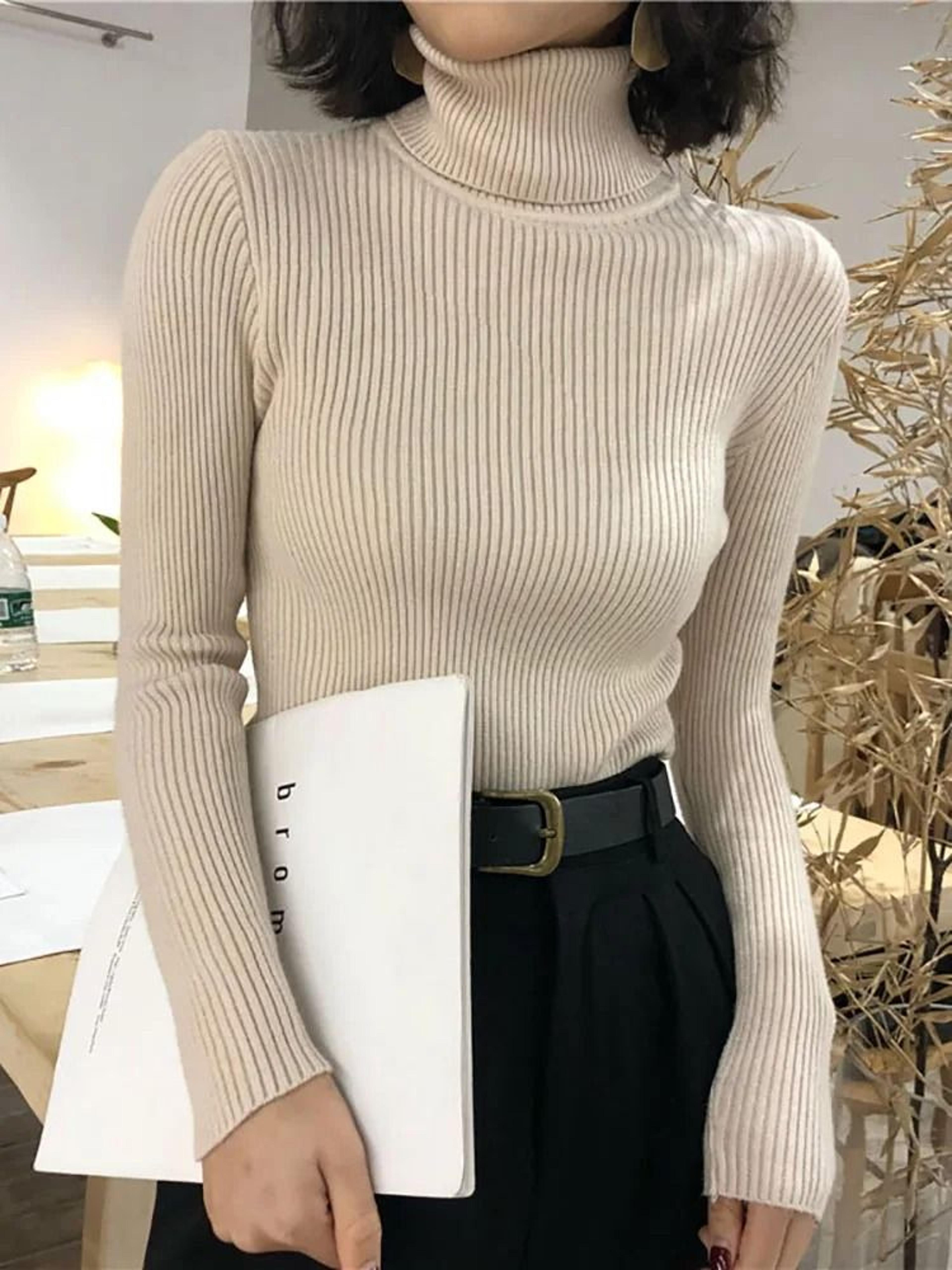 Korean Slim Turtleneck Sweater  2025 AutumnWinter RibKnit Pullover Jumper For Women 8